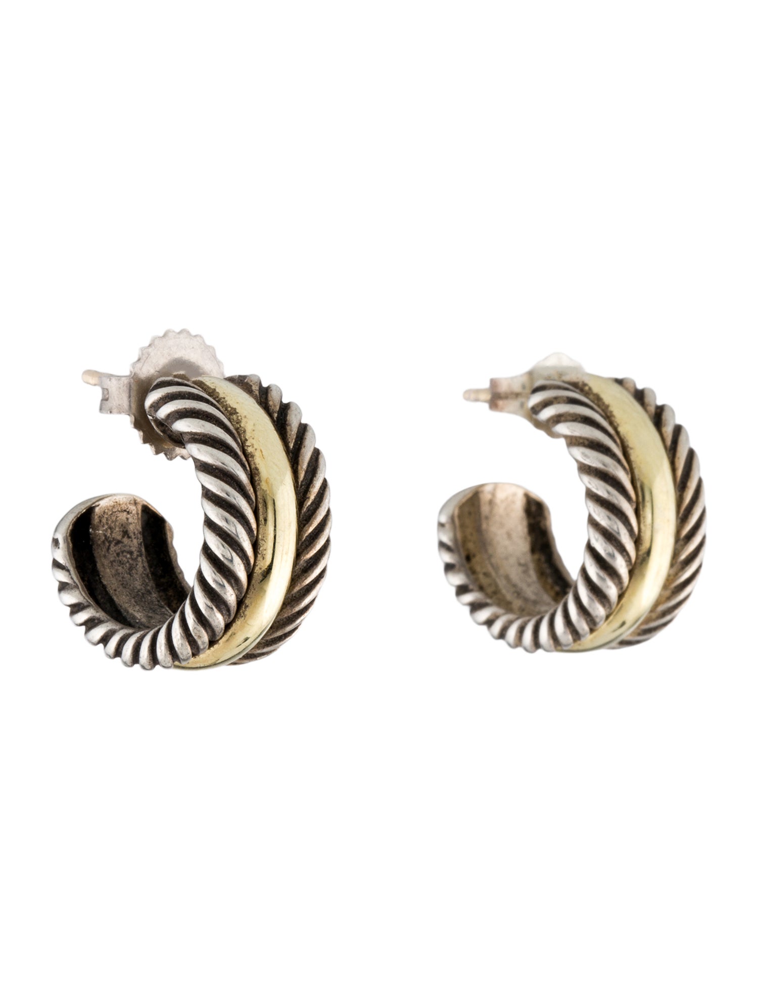 David Yurman Two-Tone Cable Collectibles Huggie Hoop Earrings