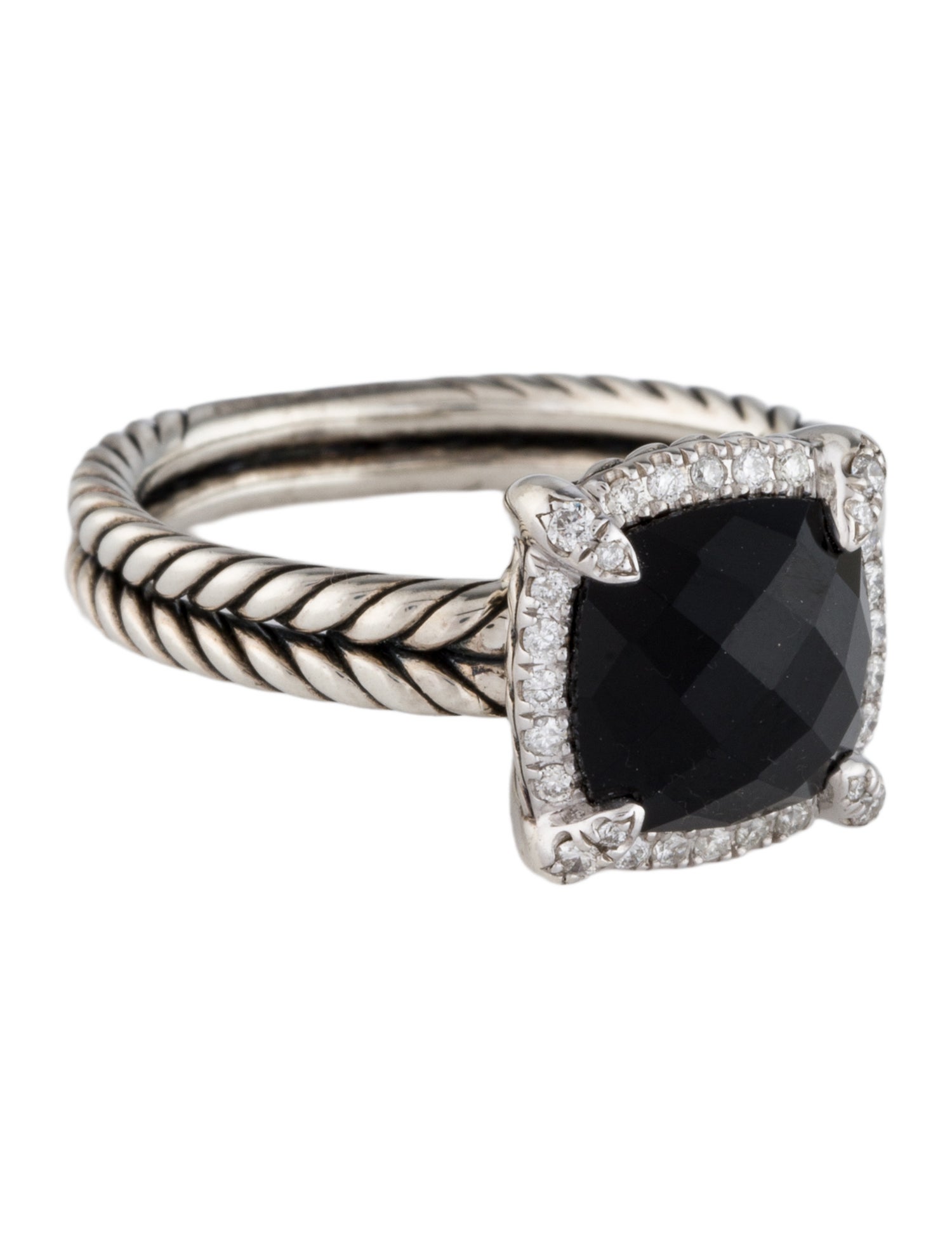 David Yurman Onyx & Diamond Chatelaine Pavé Bezel Ring