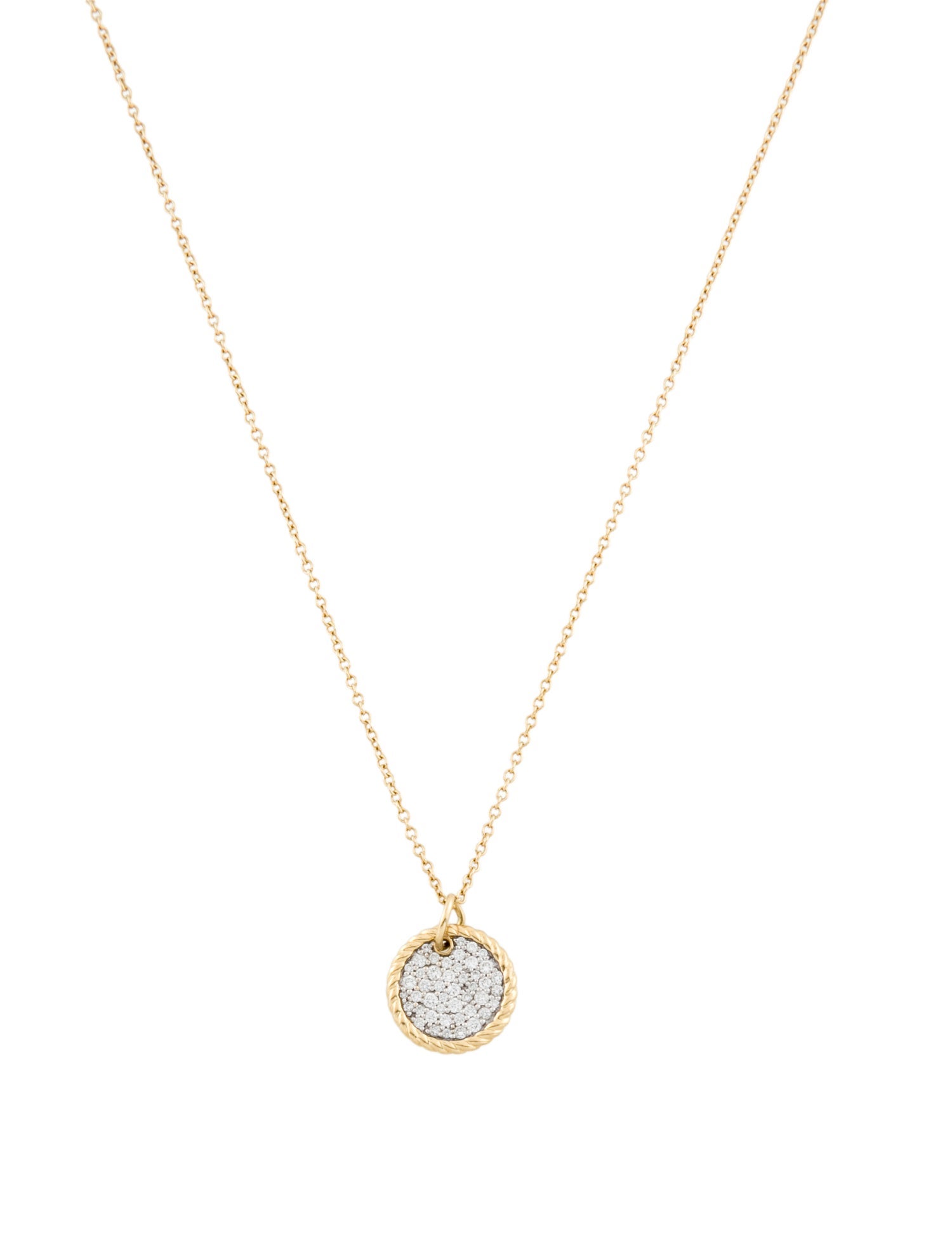 David Yurman 18K Diamond Pavé Plate Pendant Necklace