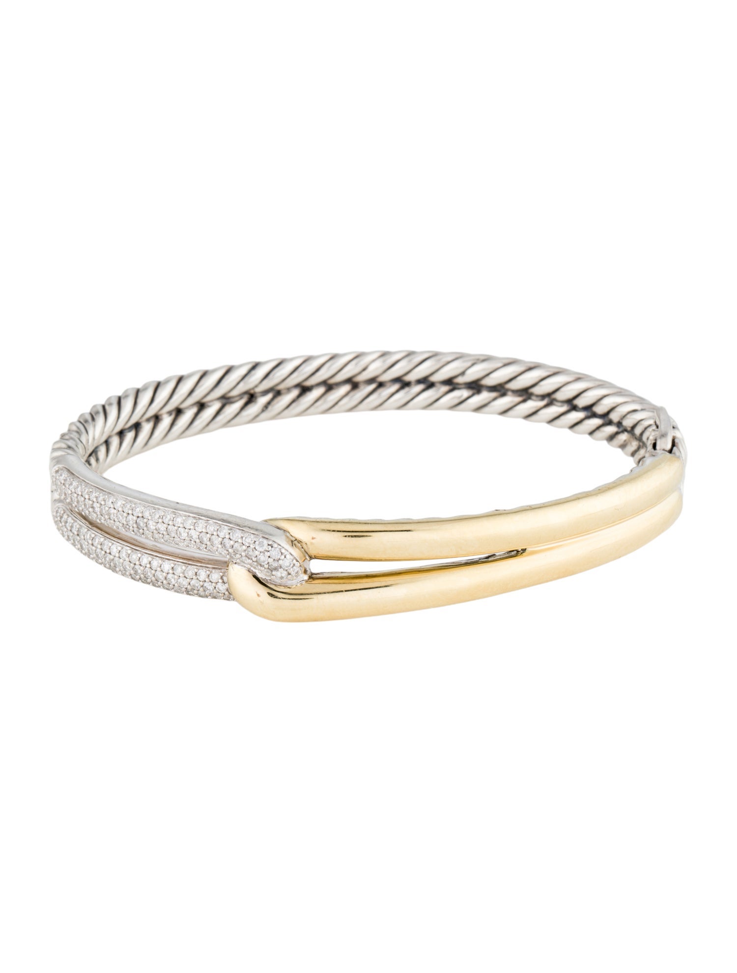 David Yurman Diamond Two-Tone Labyrinth Single-Loop Bracelet