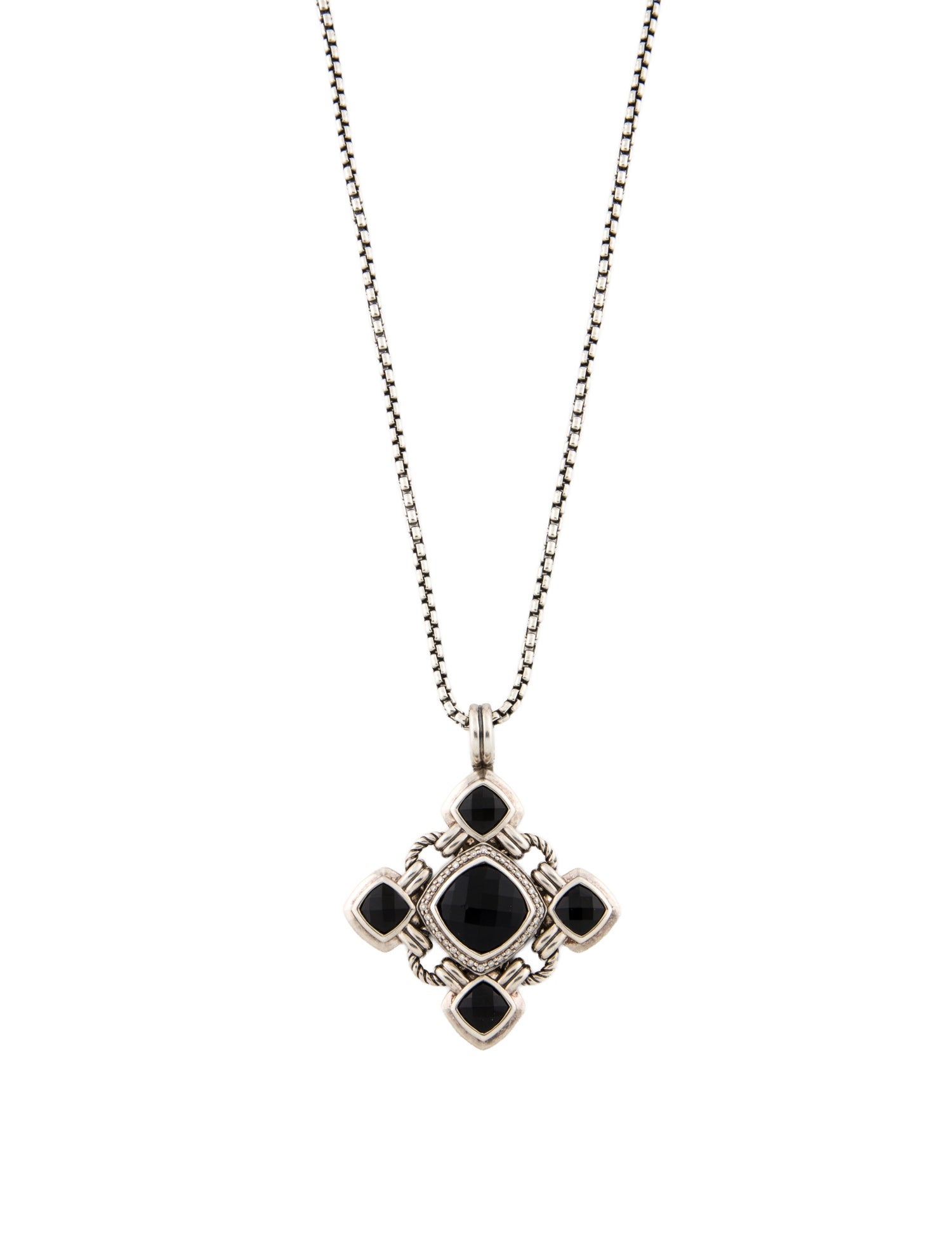 David Yurman Onyx & Diamond Renaissance Pendant Necklace
