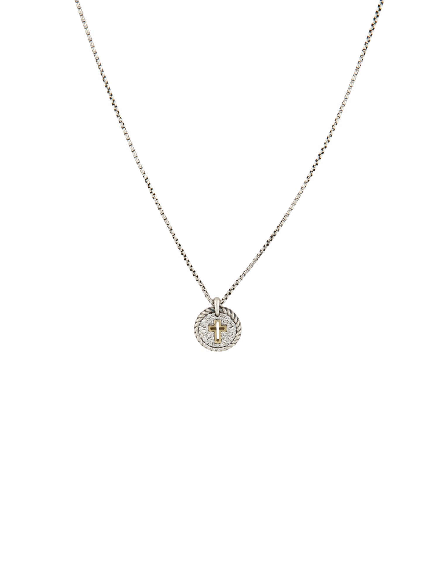David Yurman Diamond Cross Charm Pendant Necklace
