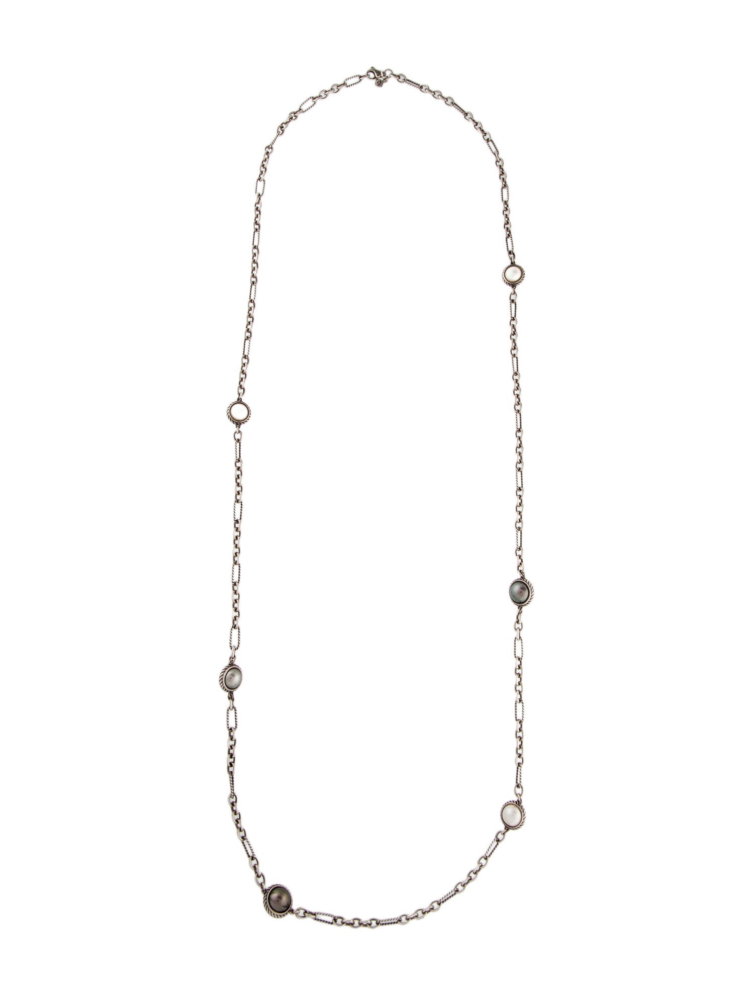 David Yurman Pearl Figaro Chain Station Necklace