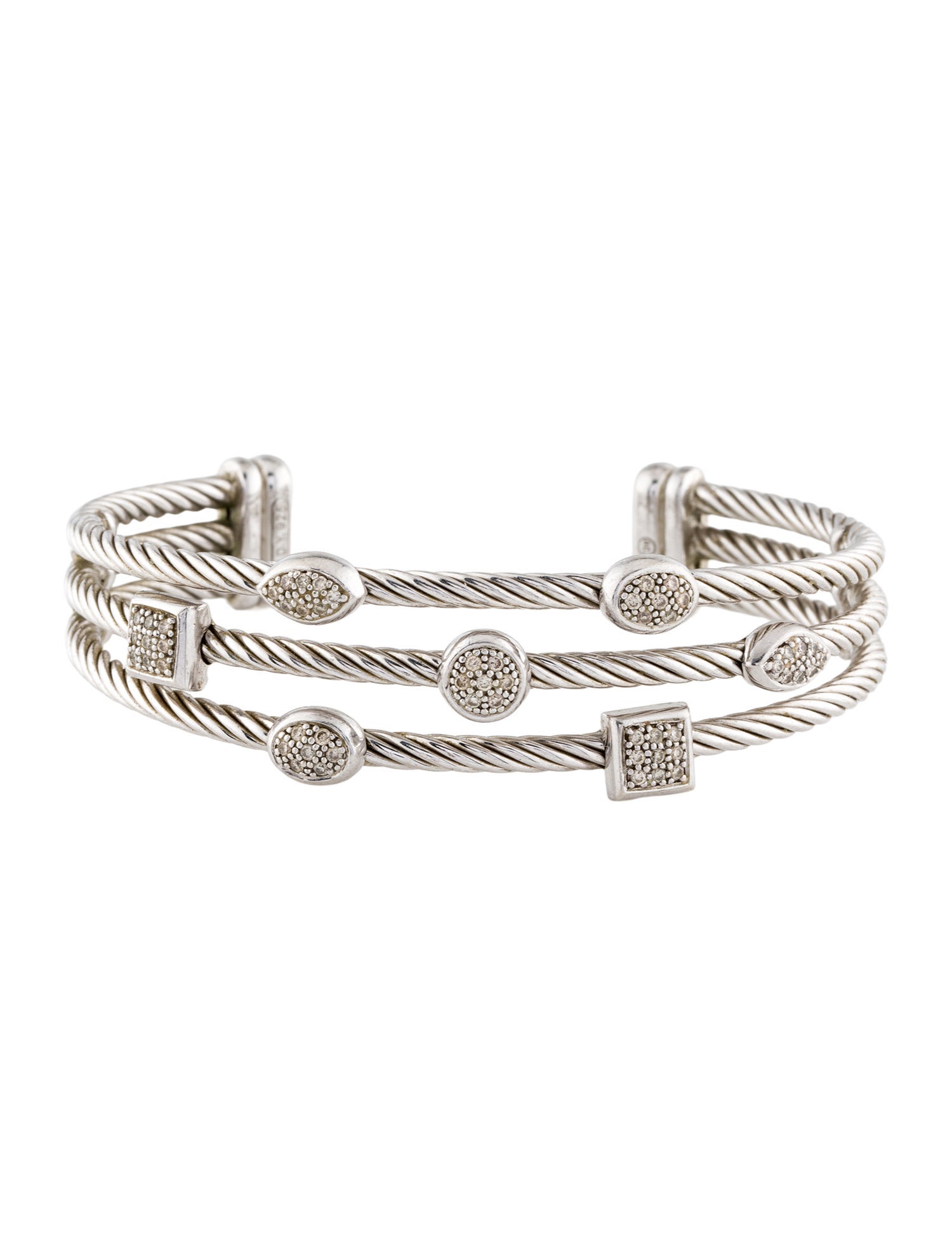 David Yurman Diamond Three Row Confetti Cuff Bracelet