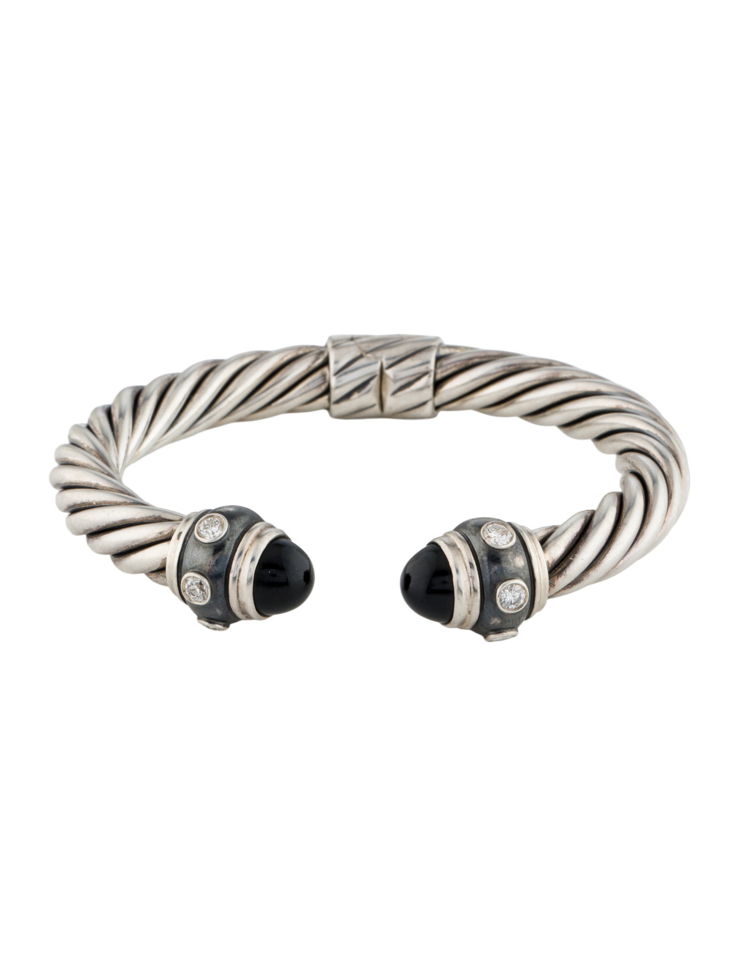 David Yurman Onyx & Diamond Renaissance Hinge Cuff