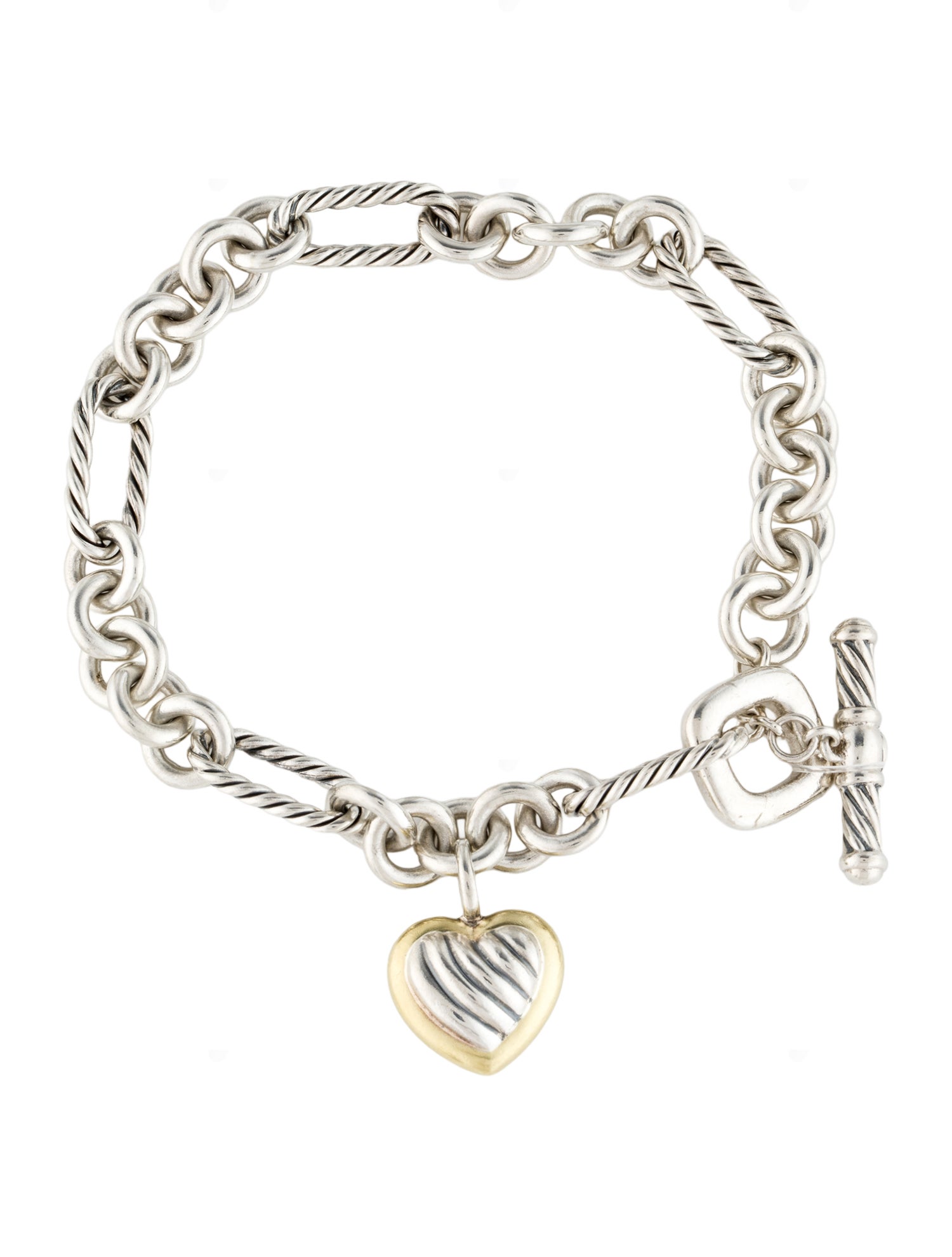 David Yurman Two-Tone Figaro Heart Charm Bracelet