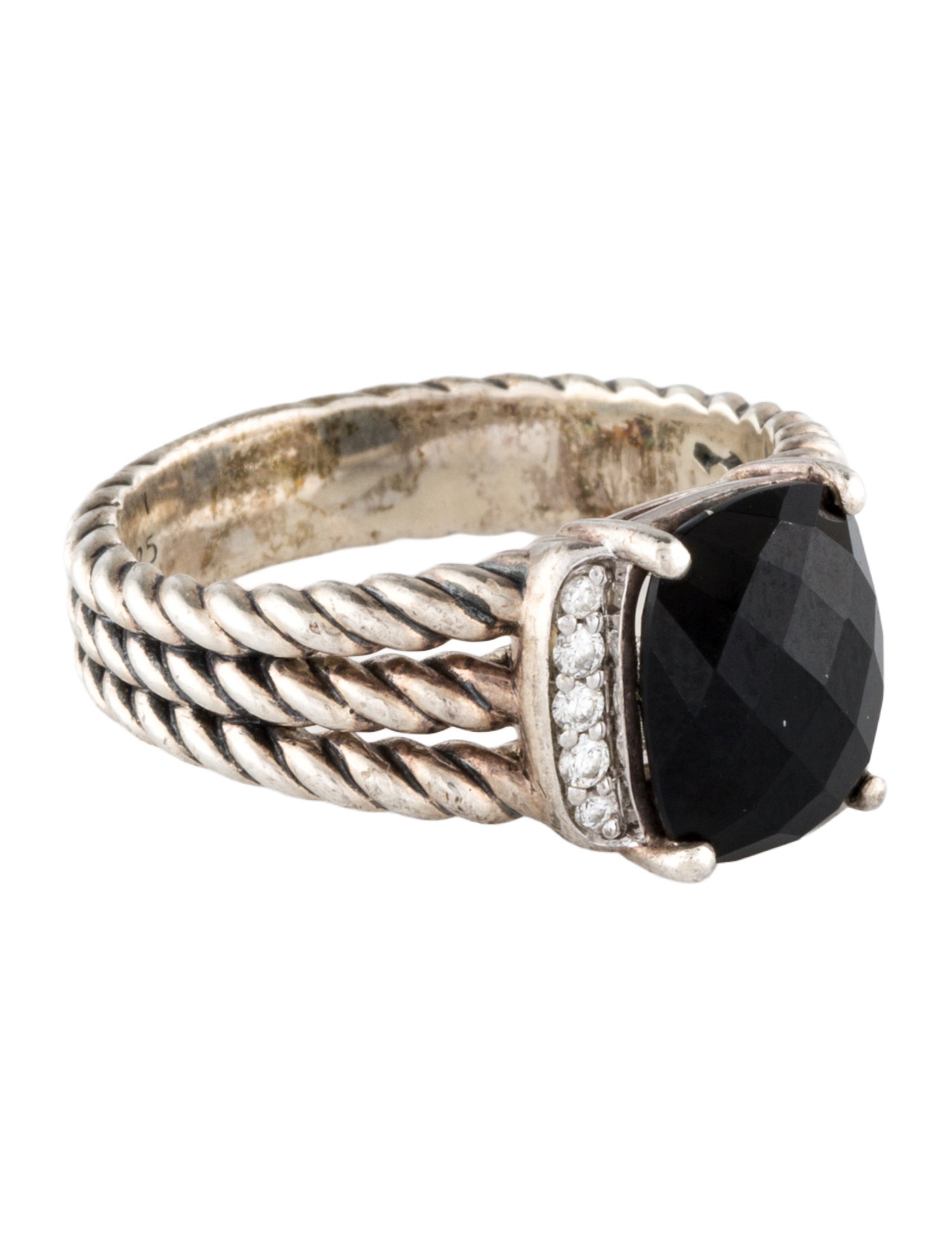David Yurman Onyx & Diamond Petite Wheaton Ring