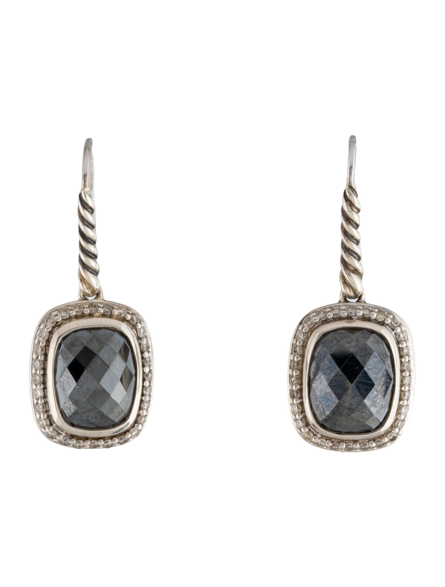 David Yurman Hematite & Diamond Drop Earrings