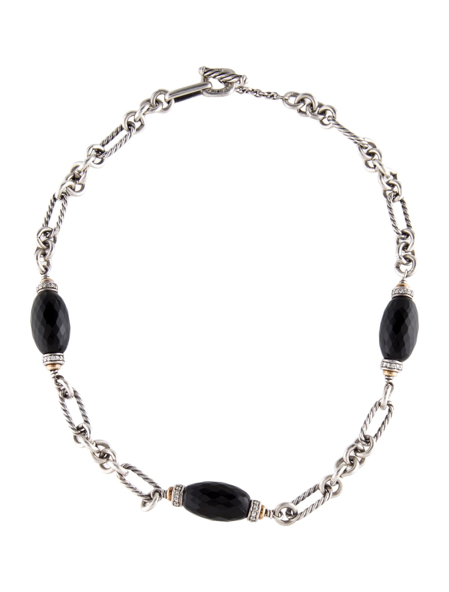 David Yurman Onyx & Diamond Figaro Station Necklace