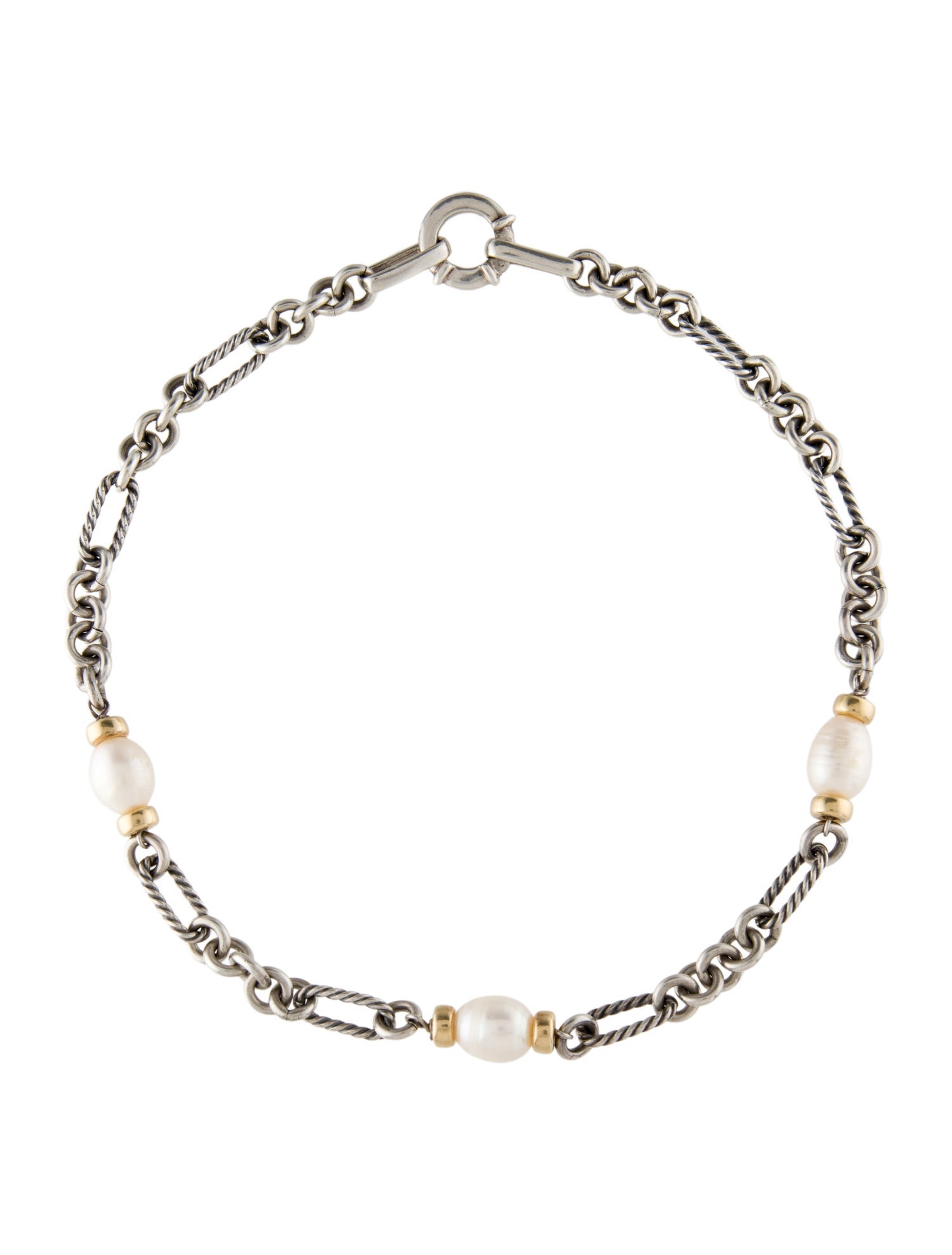 David Yurman Pearl Figaro Link Choker Necklace