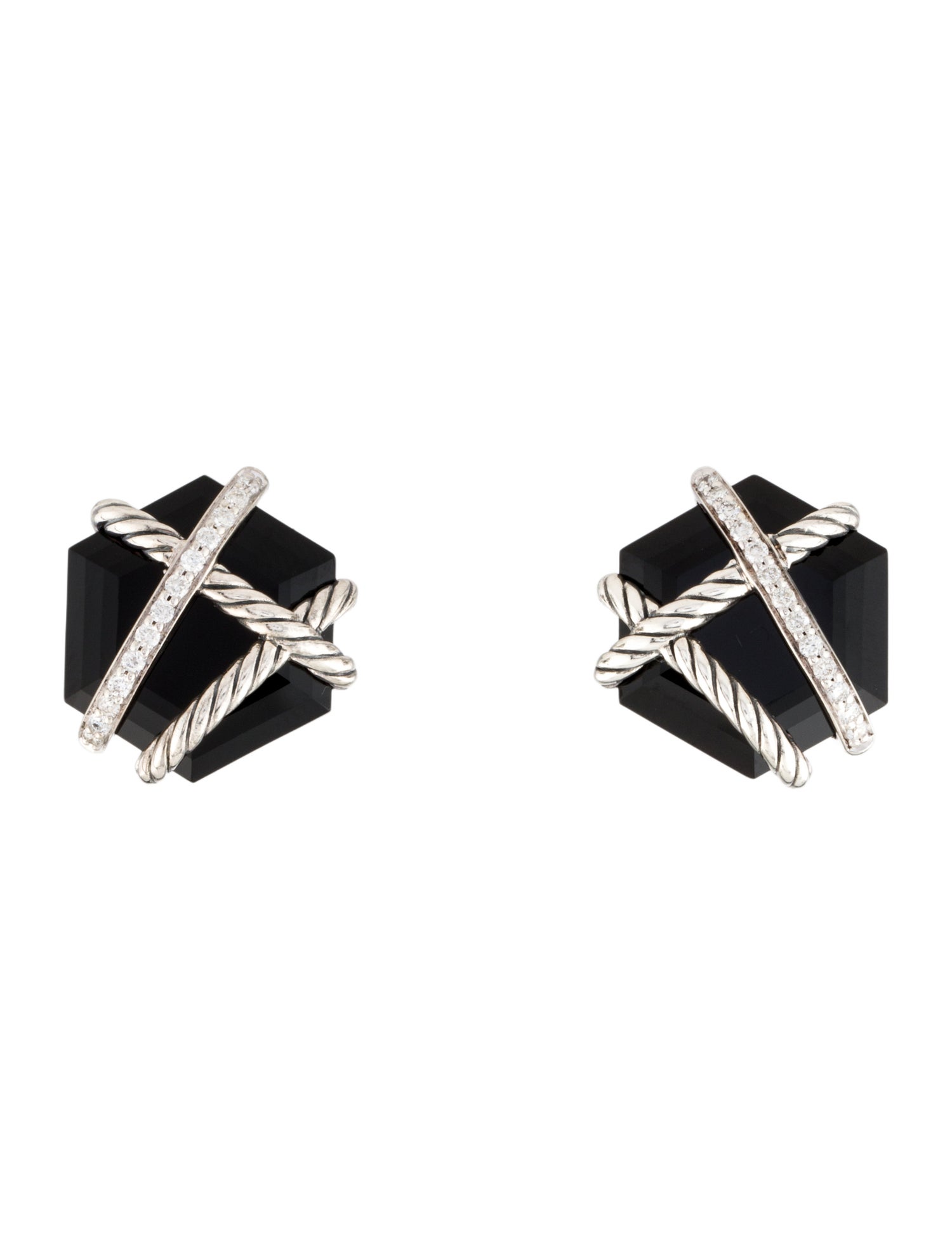 David Yurman Onyx & Diamond Cable Wrap Stud Earrings