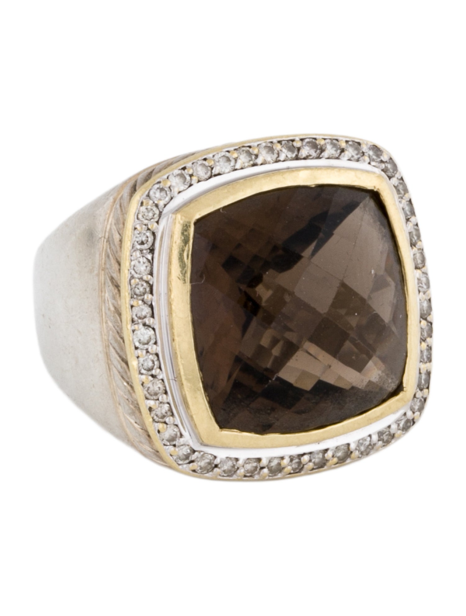 David Yurman Smoky Quartz & Diamond Signet Ring