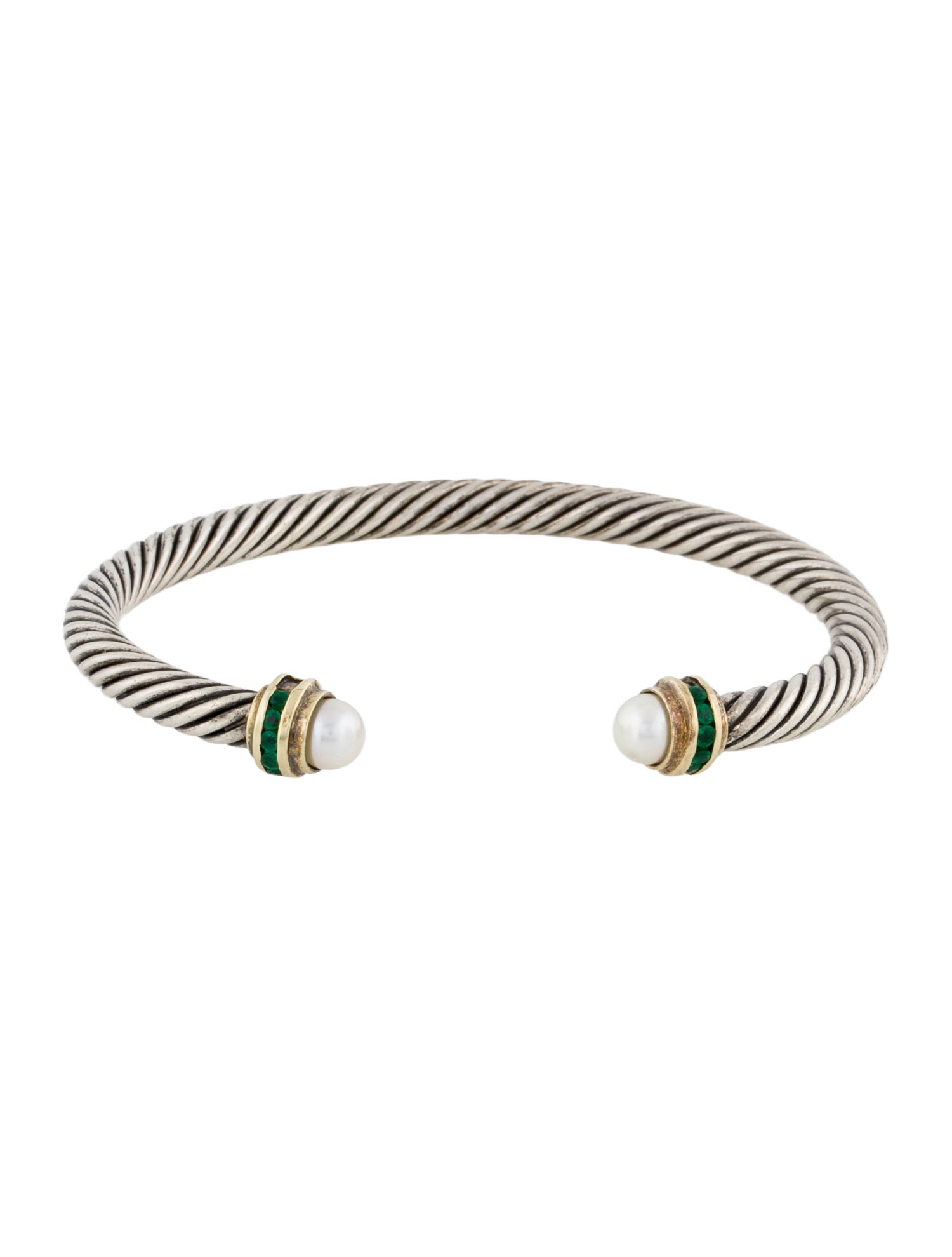 David Yurman Pearl & Emerald Cable Classics Cuff Bracelet
