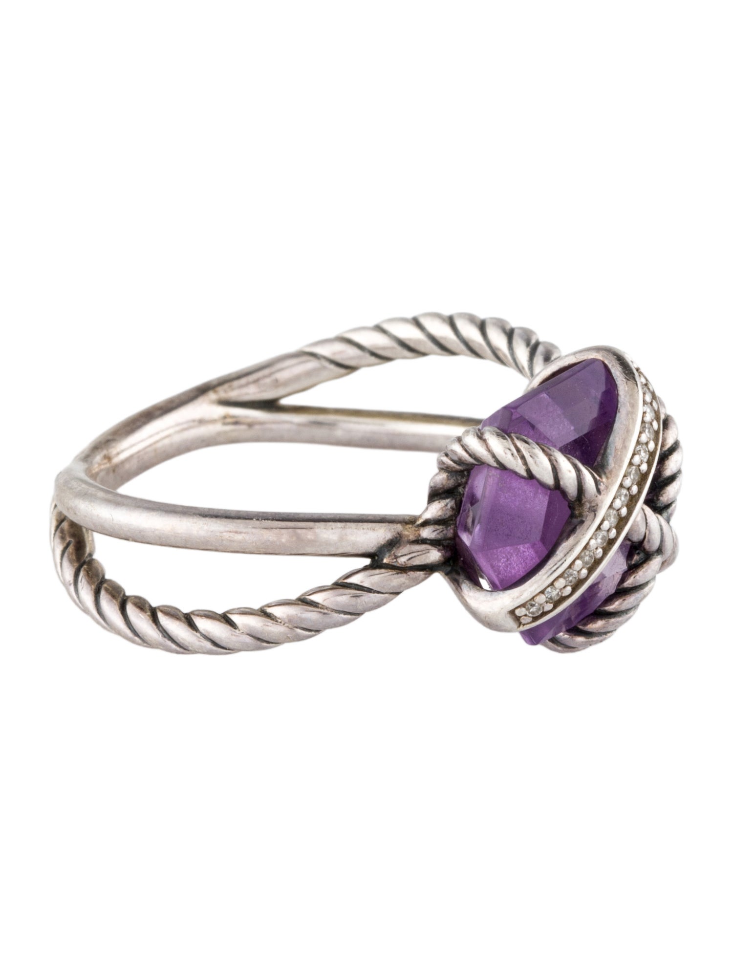 David Yurman Amethyst & Diamond Cable Wrap Ring