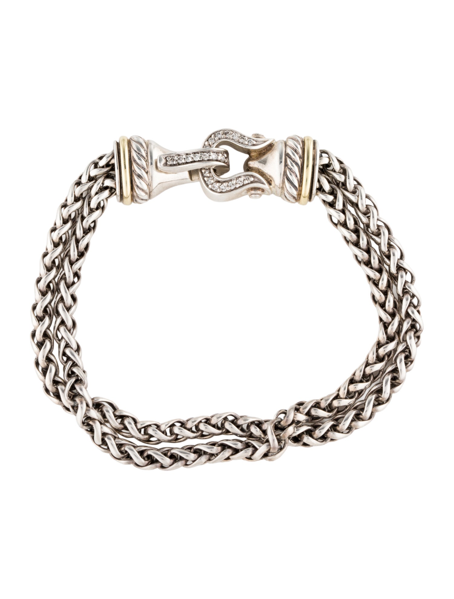David Yurman Diamond Cable Buckle Double Wheat Chain Bracelet