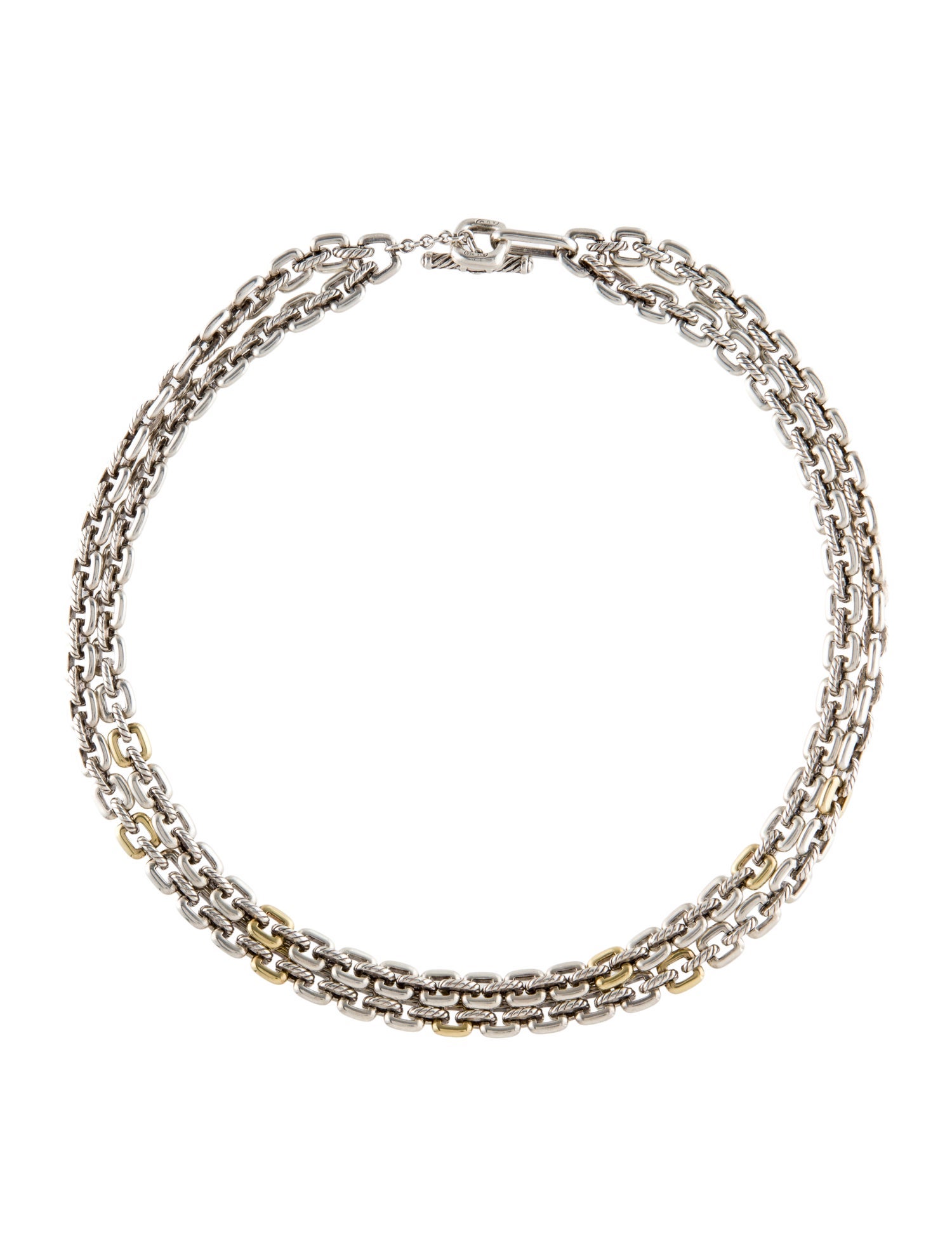 David Yurman Two-Tone Thoroughbred Double-Row Cushion-Link Necklace
