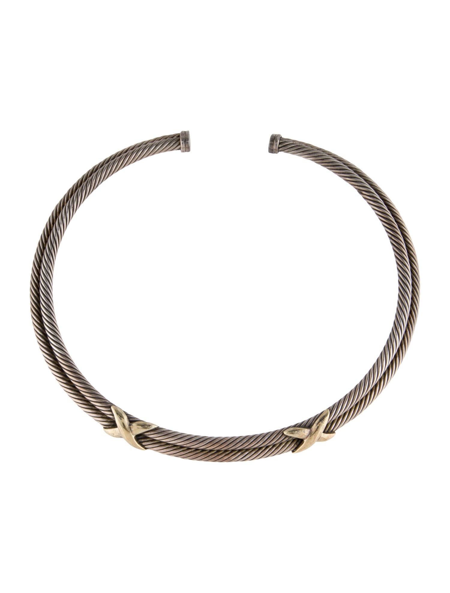 David Yurman Two Tone Double Cable X Choker Collar Necklace