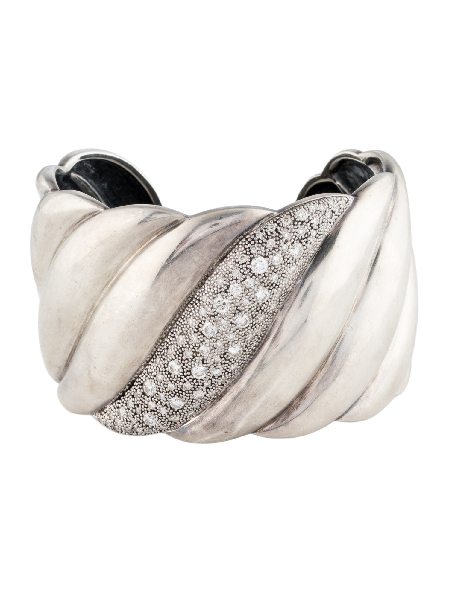 David Yurman 1.62ctw Diamond Midnight Melange Sculpted Cable Cuff Bracelet