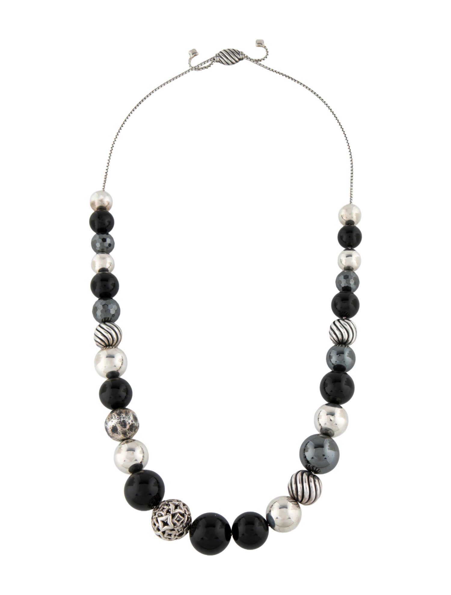 David Yurman Hematine & Onyx DY Elements Bead Necklace