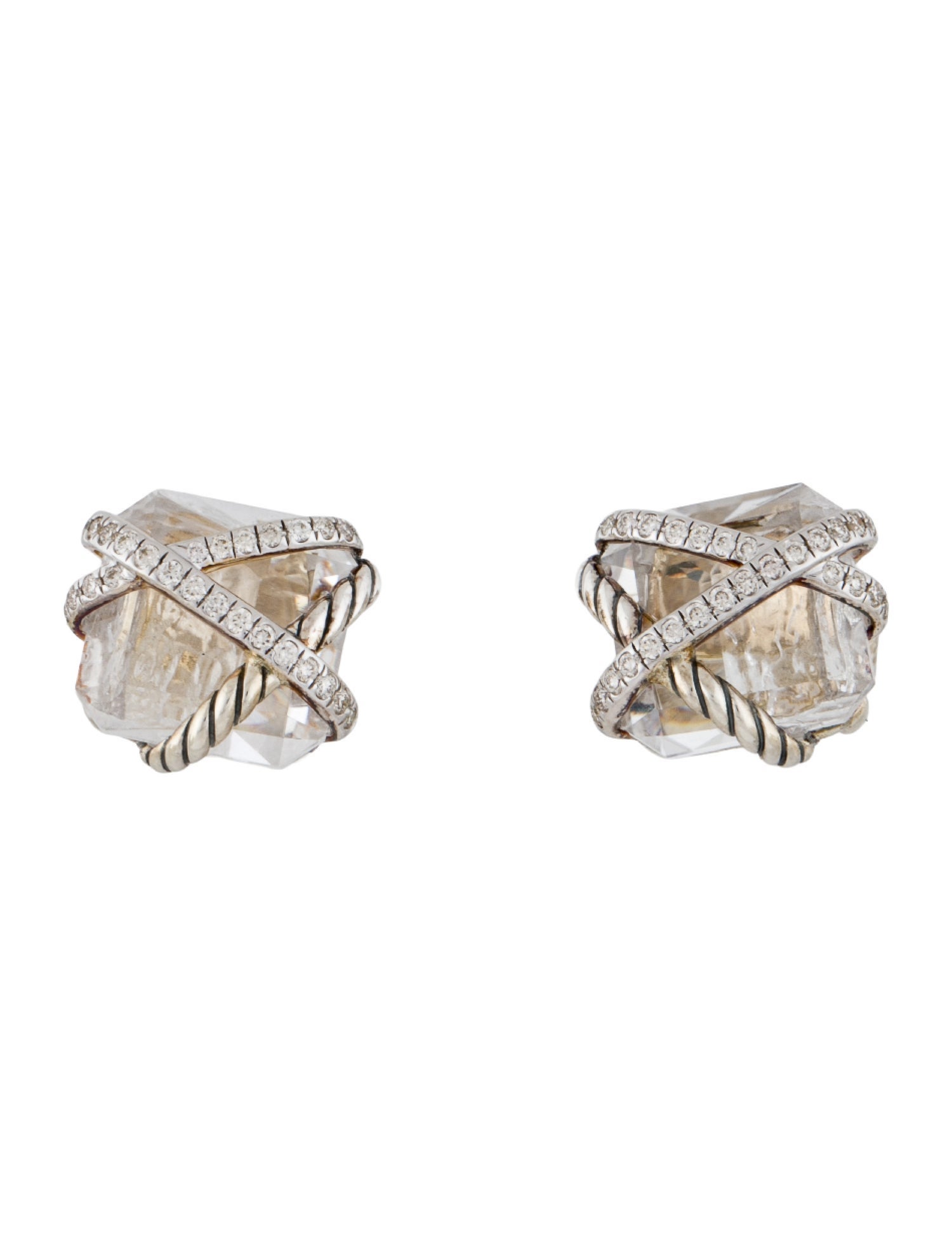 David Yurman Quartz & Diamond Cable Wrap Stud Earrings