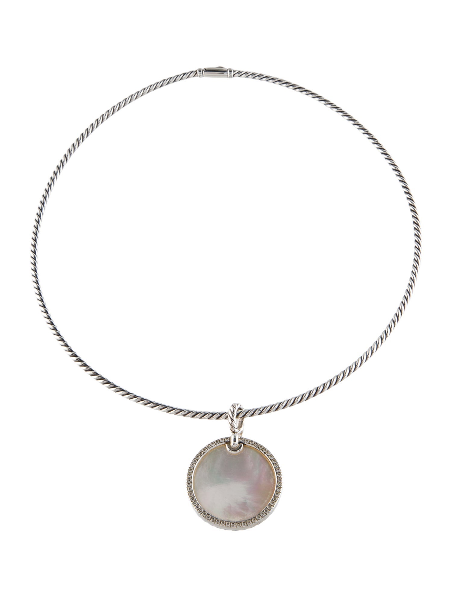 David Yurman Mother of Pearl & Diamond Elements® Reversible Disc Pendant Necklace