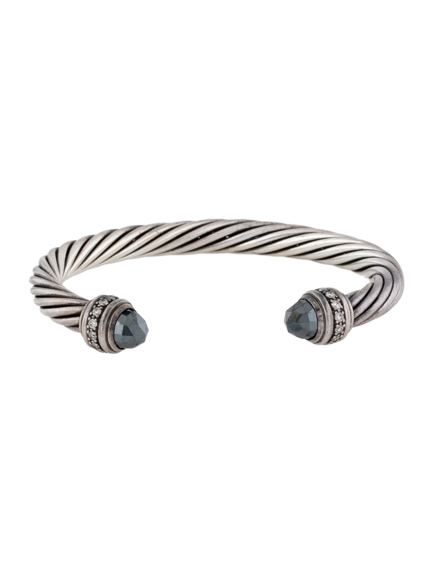 David Yurman Hematite & Diamond Classic Cable Cuff Bracelet