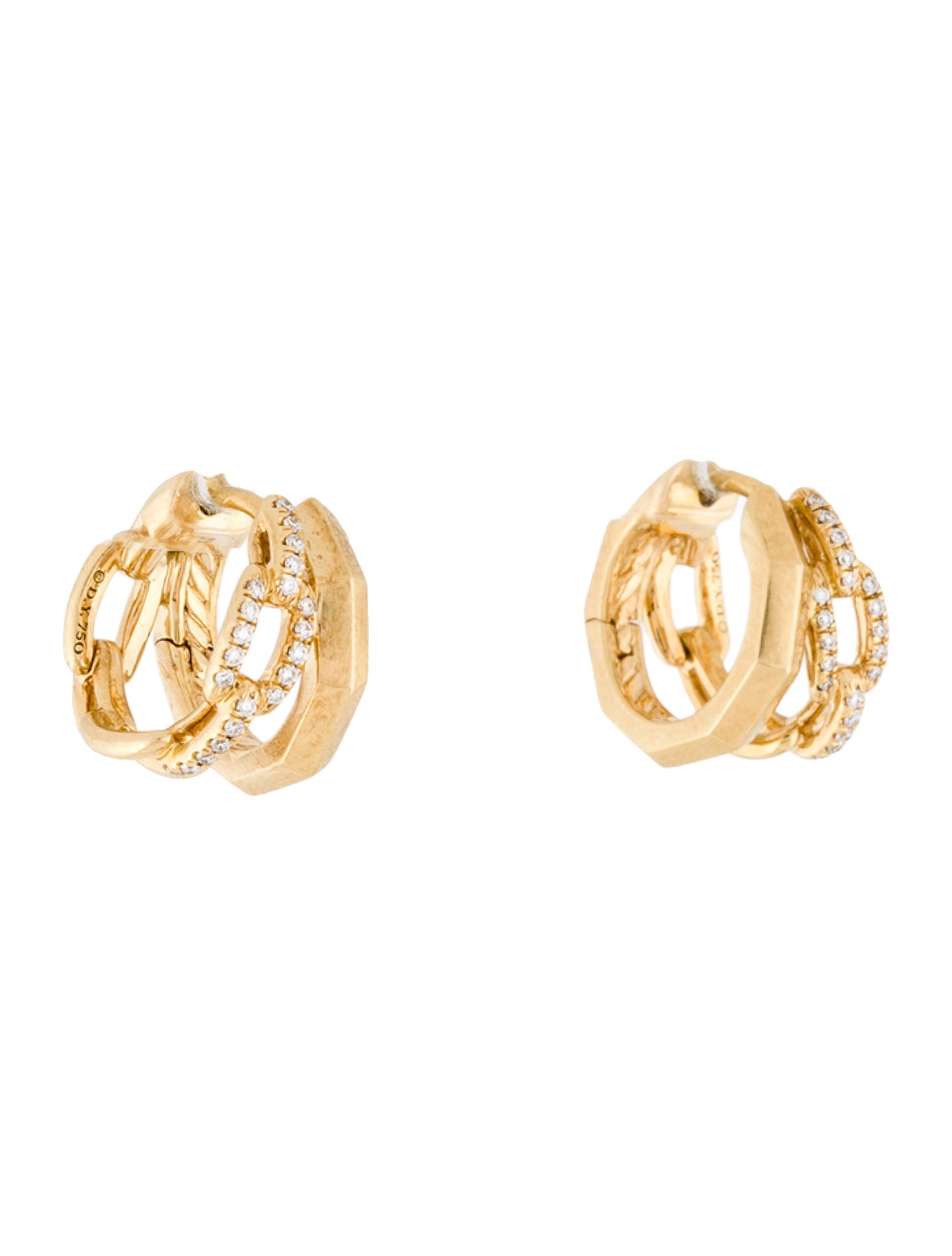 David Yurman 18K Stax Double Huggie Hoop Earrings