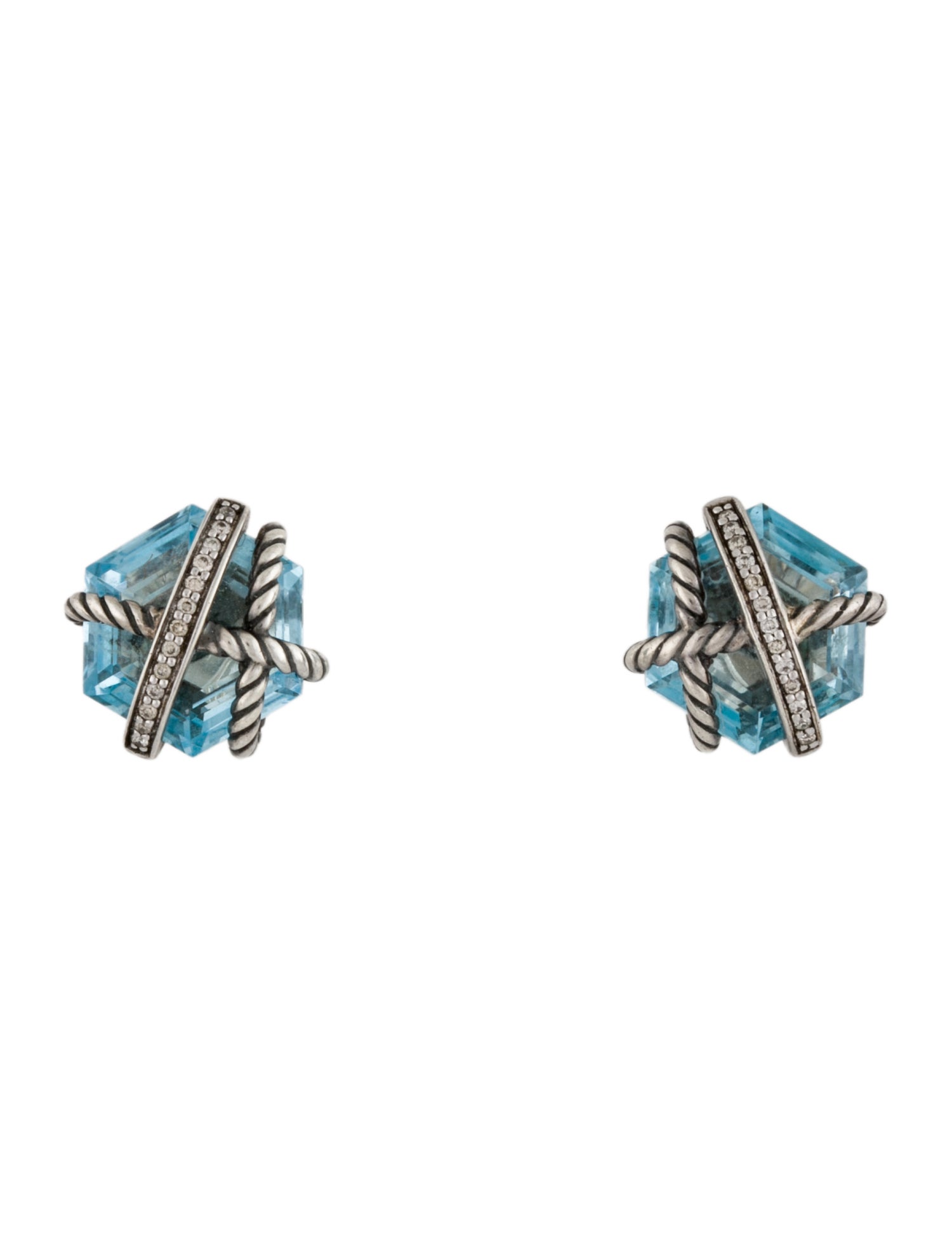 David Yurman Topaz & Diamond Cable Wrap Earrings