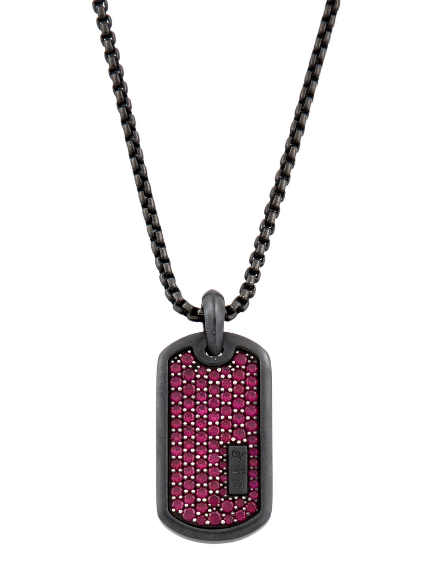David Yurman Ruby Dog Tag Pendant Necklace