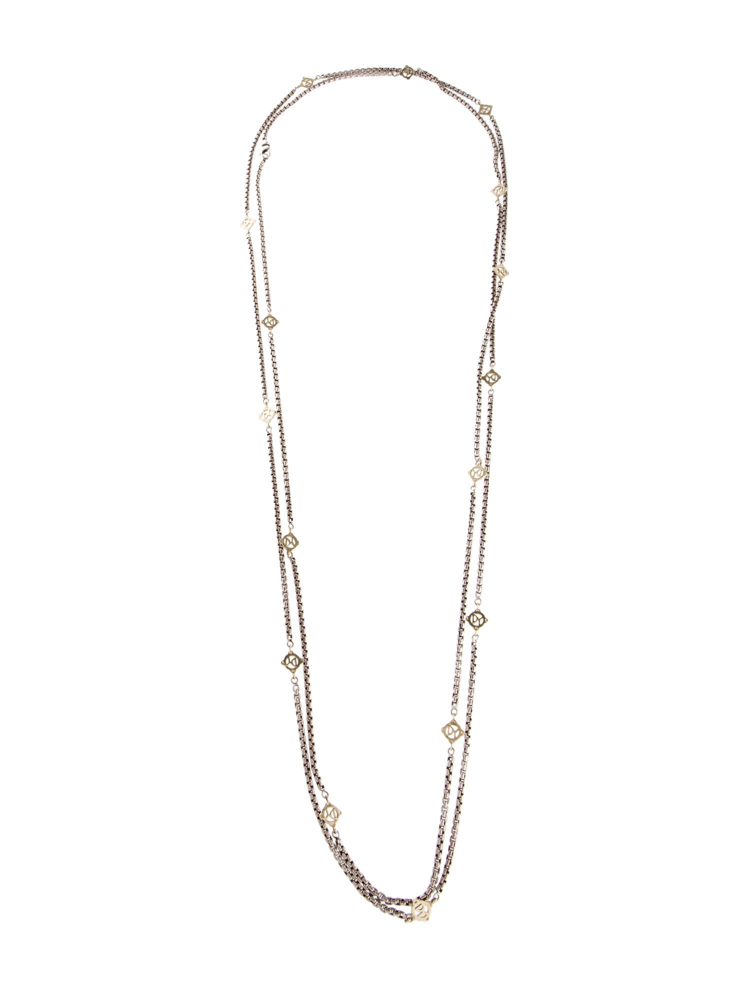 David Yurman Tow-Tone DY Logo Station Box Chain Necklace