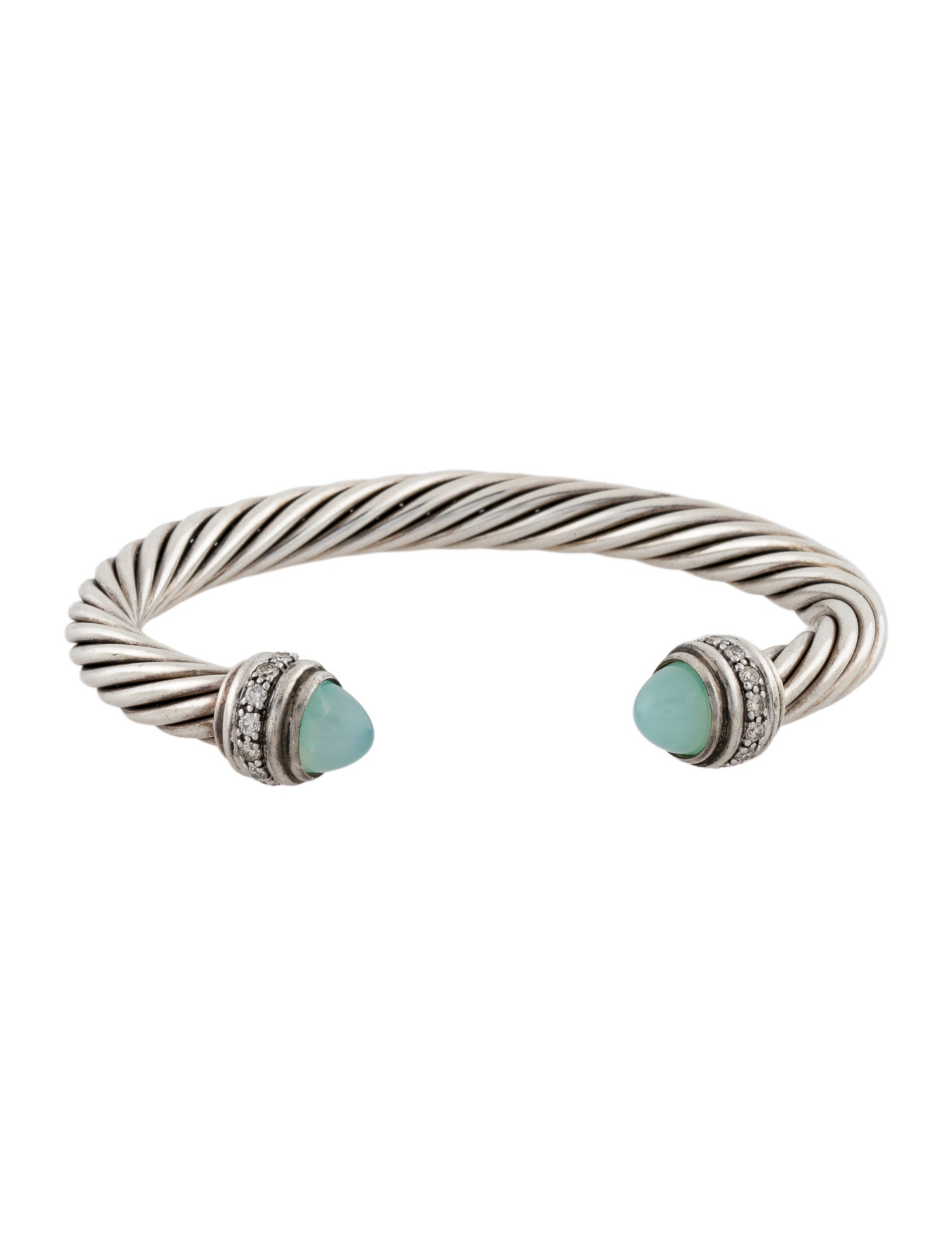 David Yurman Dyed Chalcedony & Diamond Cable Cuff Bracelet