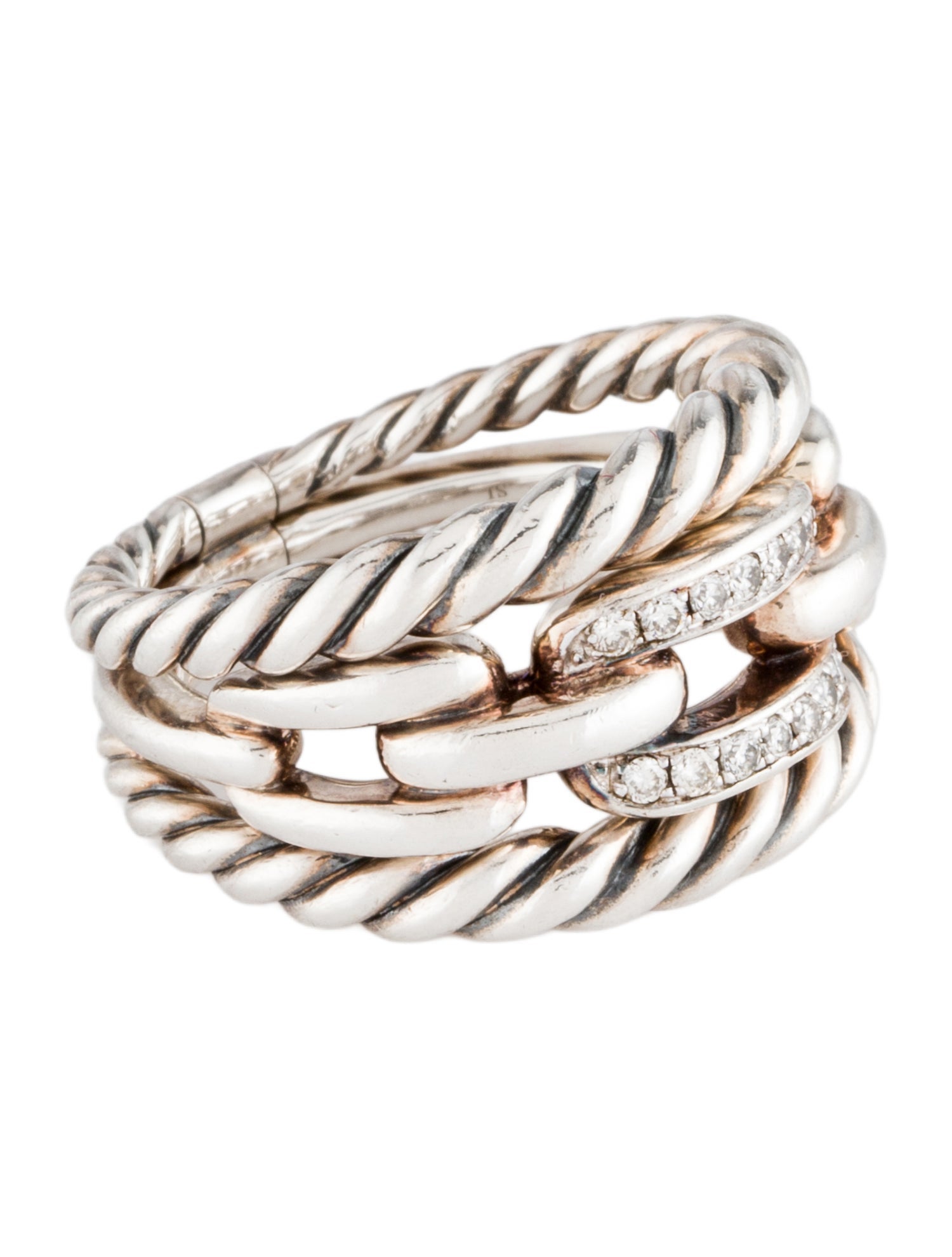 David Yurman Diamond Wellesley Link Three-Row Ring