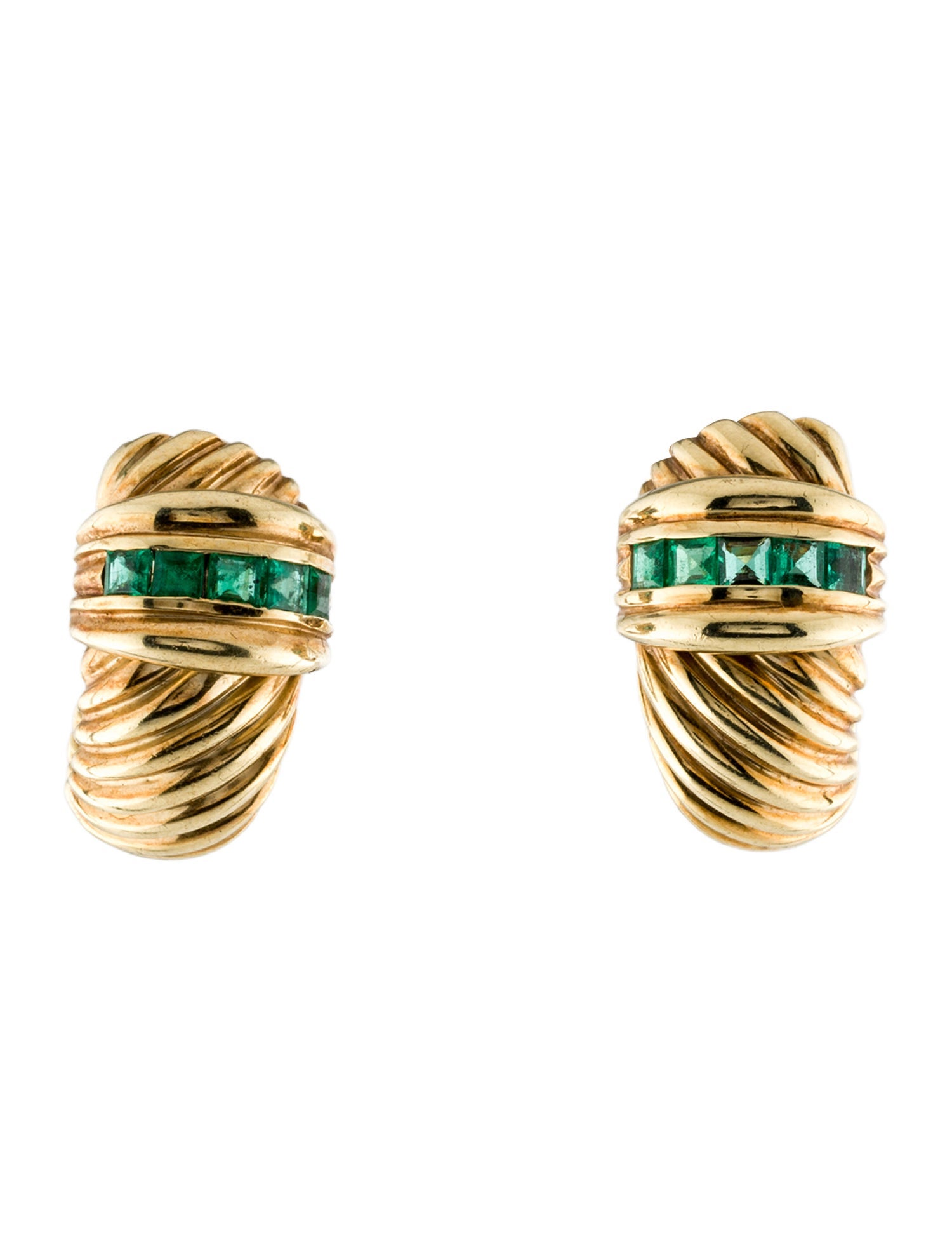 David Yurman 14K 1.01ctw Emerald Shrimp Earrings