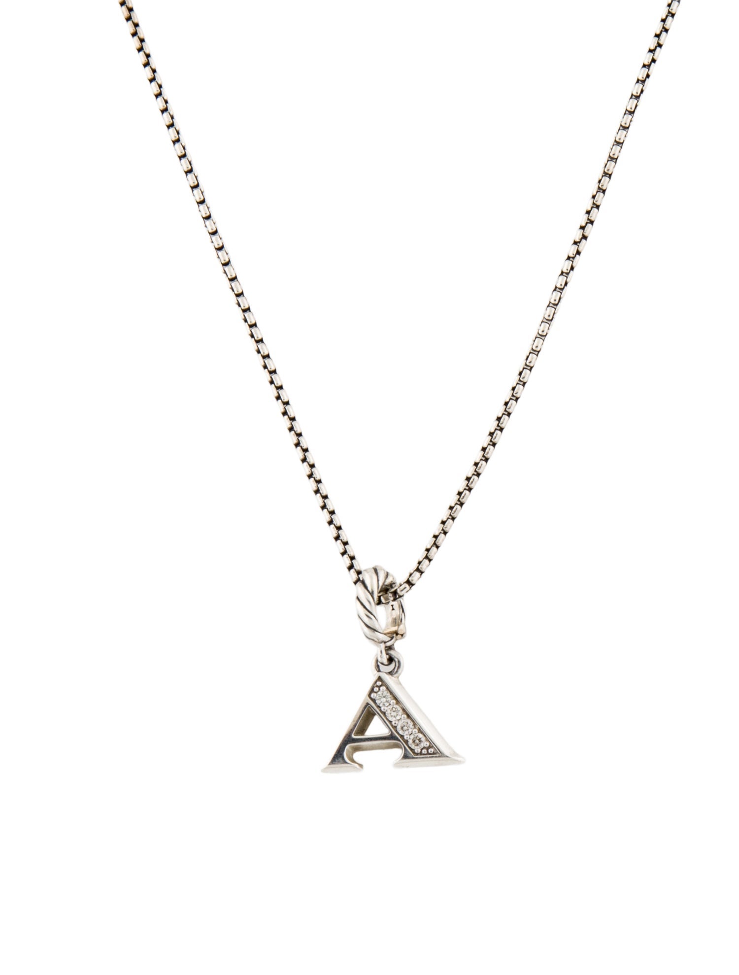 David Yurman Diamond Initial 'A' Pendant Necklace