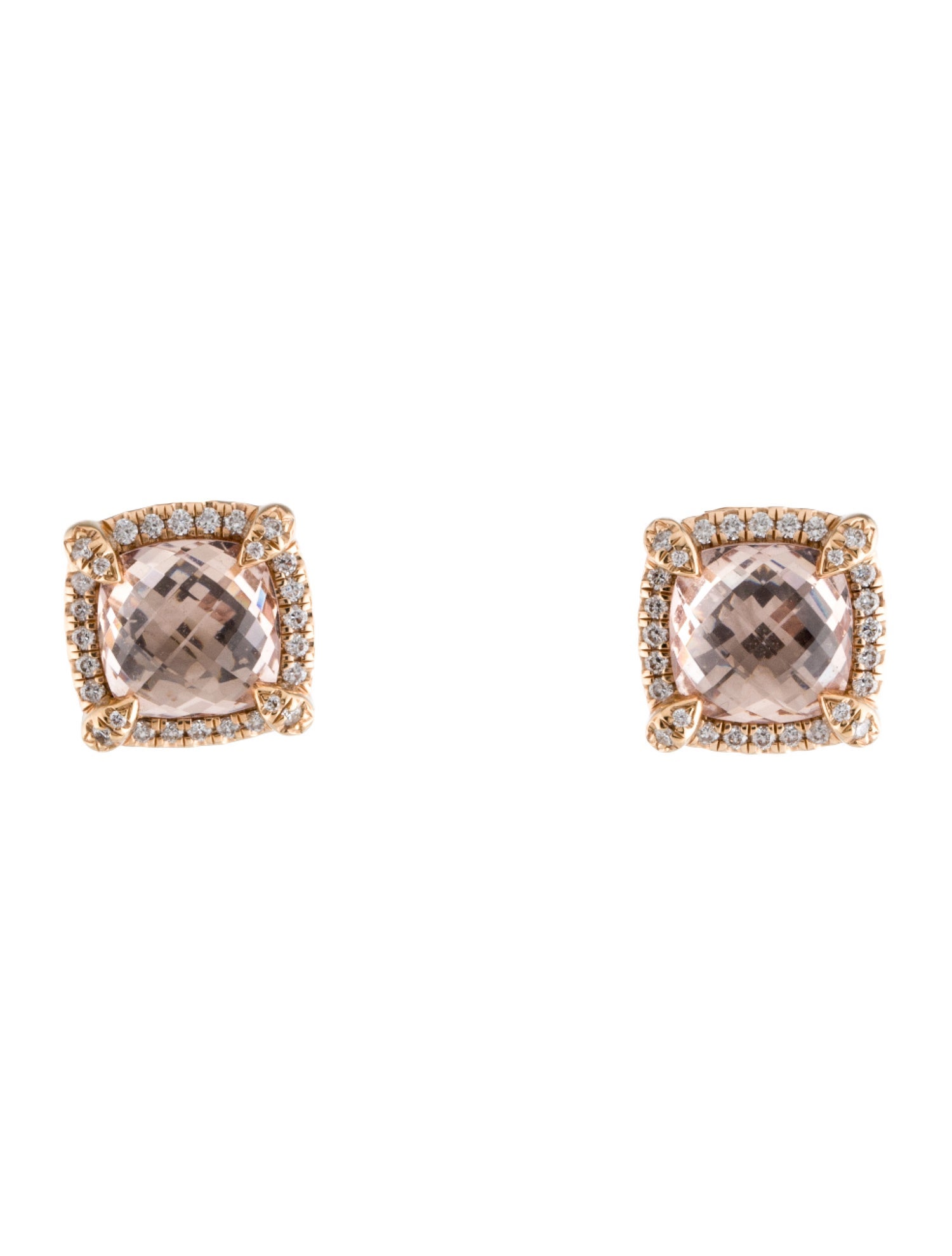 David Yurman 18K Morganite & Diamond Chatelaine Pavé Bezel Stud Earrings