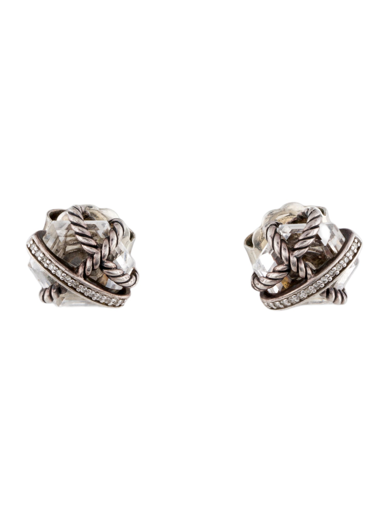 David Yurman Diamond & Quartz Cable Wrap Stud Earrings