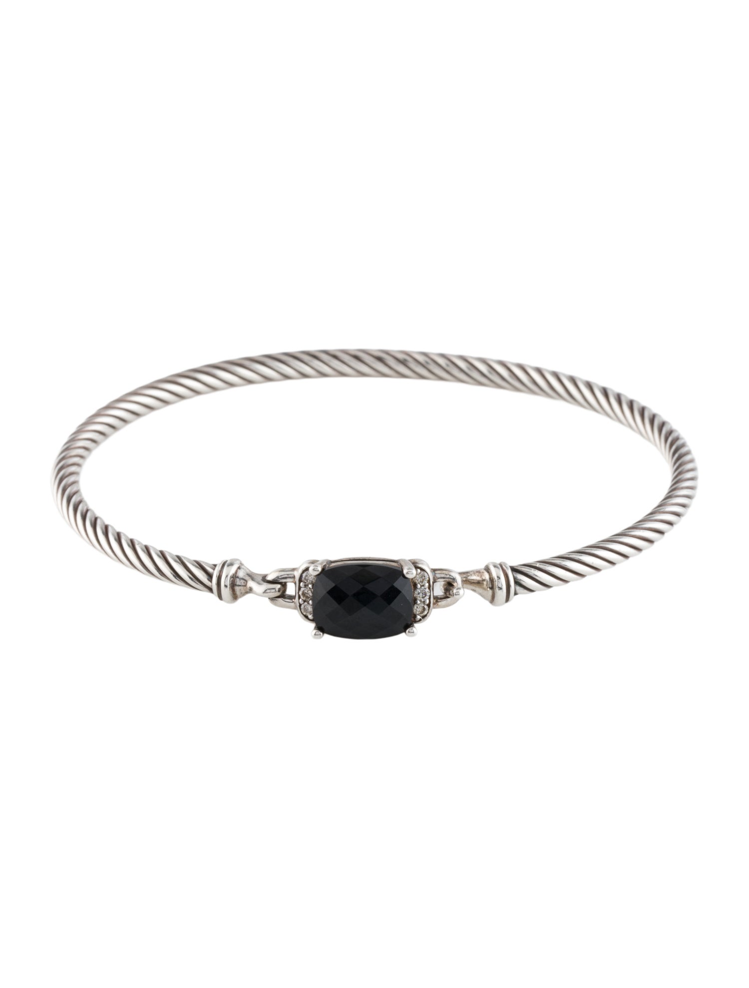 David Yurman Onyx & Diamond Cable Bangle Bracelet