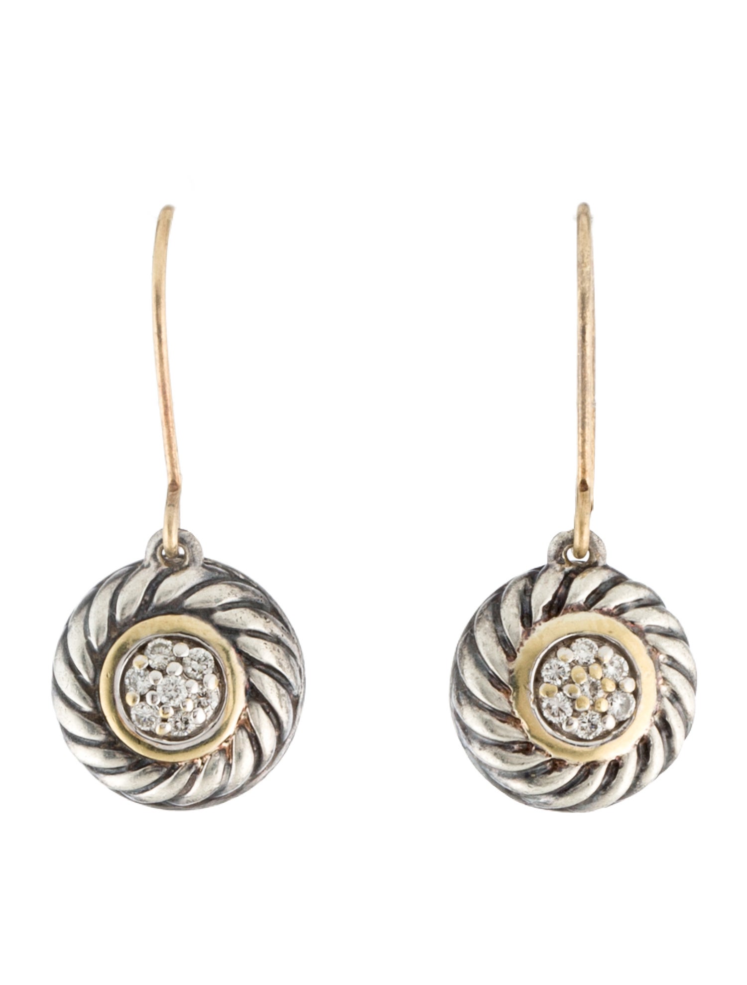 David Yurman Diamond Cable Cookie Drop Earrings