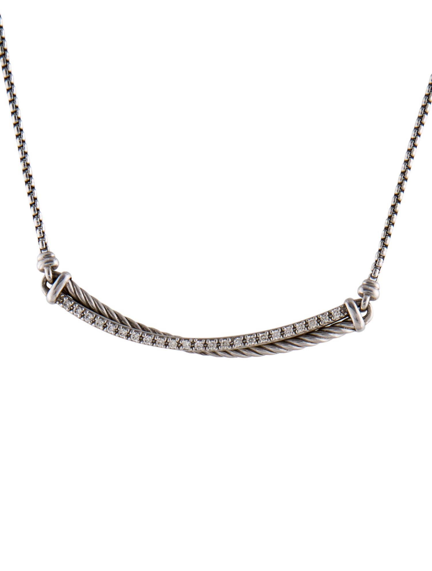 David Yurman Diamond Crossover Bar Necklace