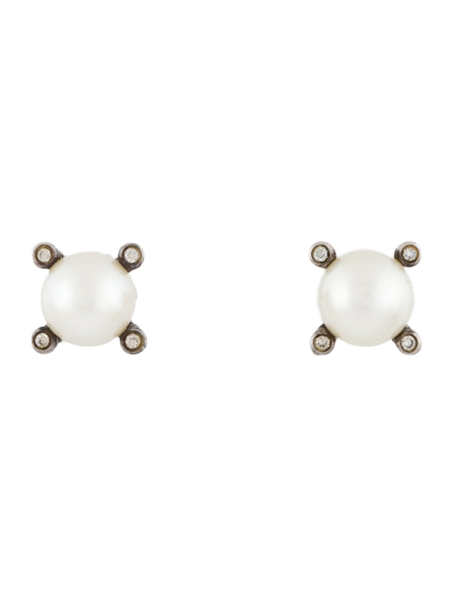 David Yurman Diamond & Pearl Stud Earrings