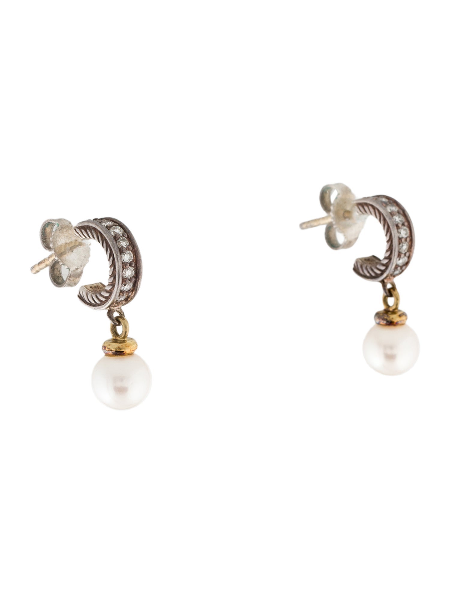 David Yurman Pearl & Diamond Drop Earrings
