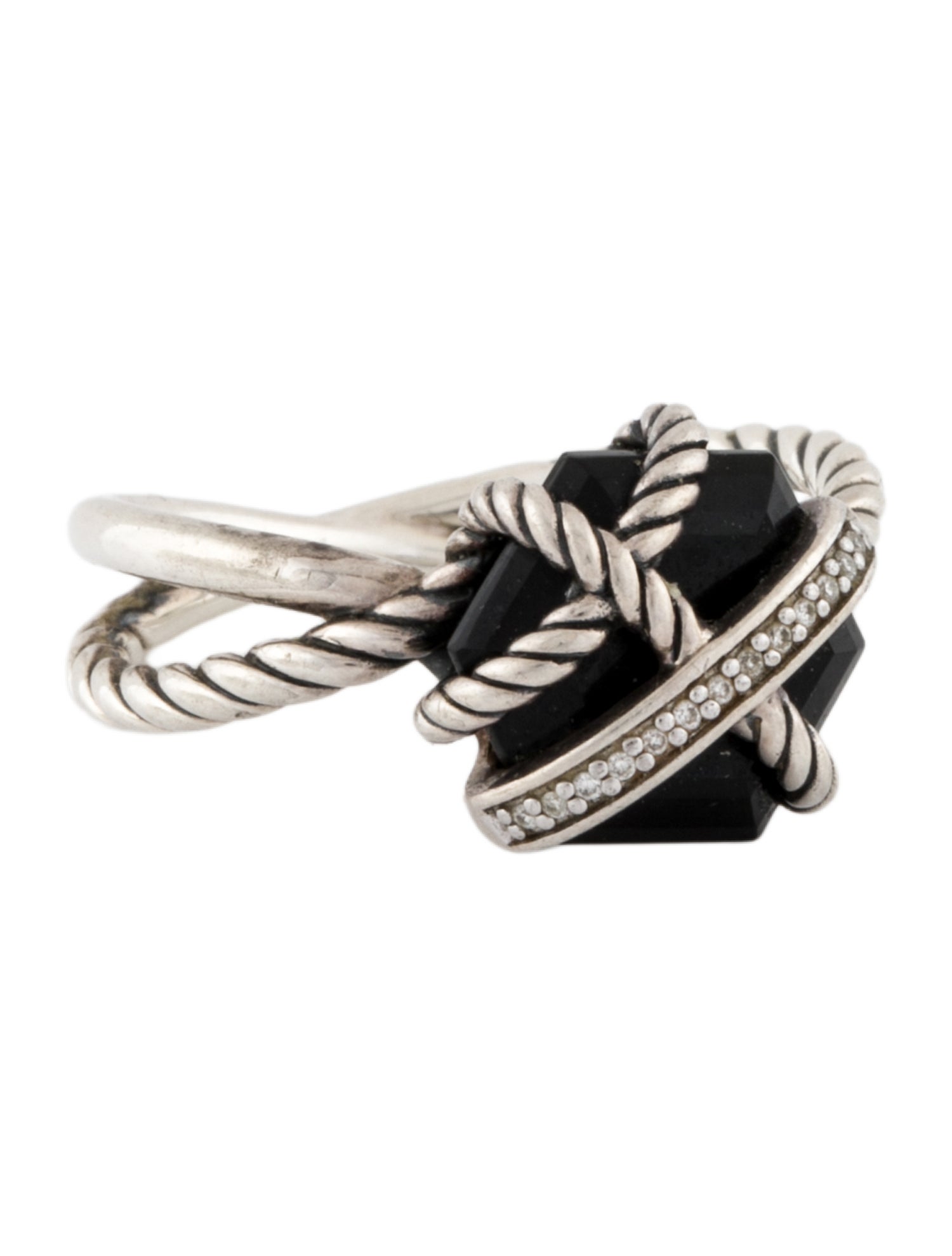 David Yurman Onyx & Diamond Cable Wrap Ring