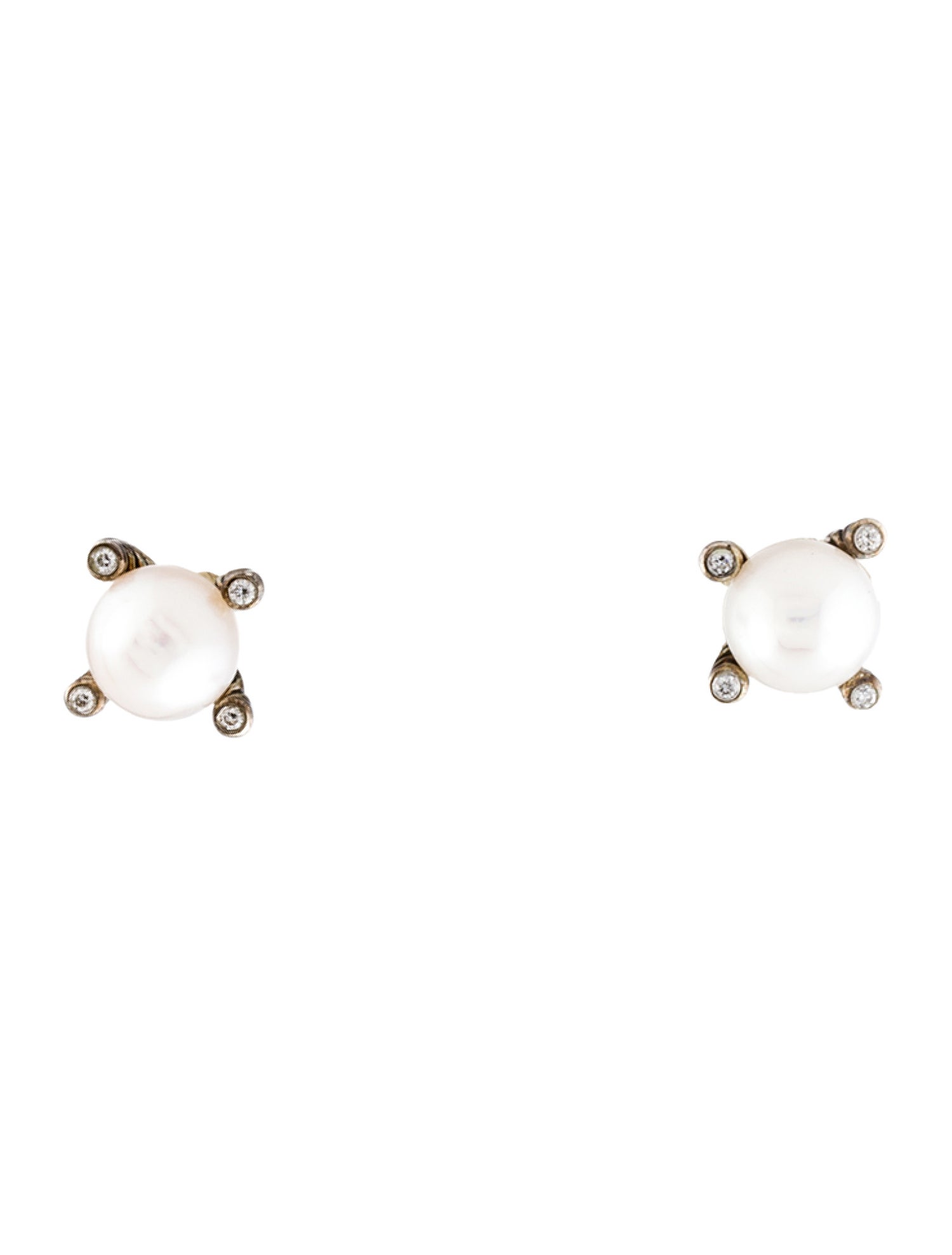 David Yurman Pearl & Diamond Stud Earrings