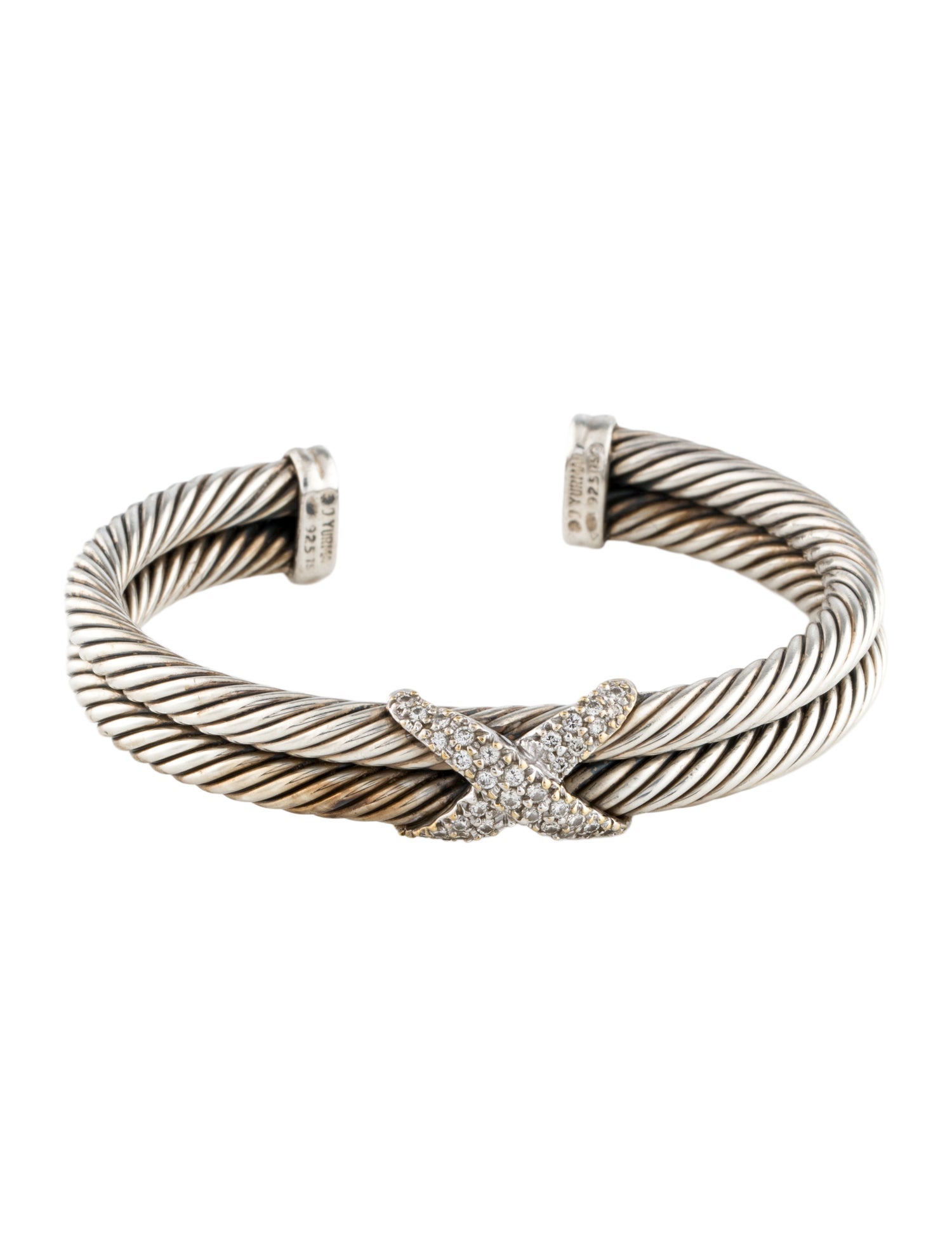 David Yurman Diamond X Double Cable Cuff Bracelet