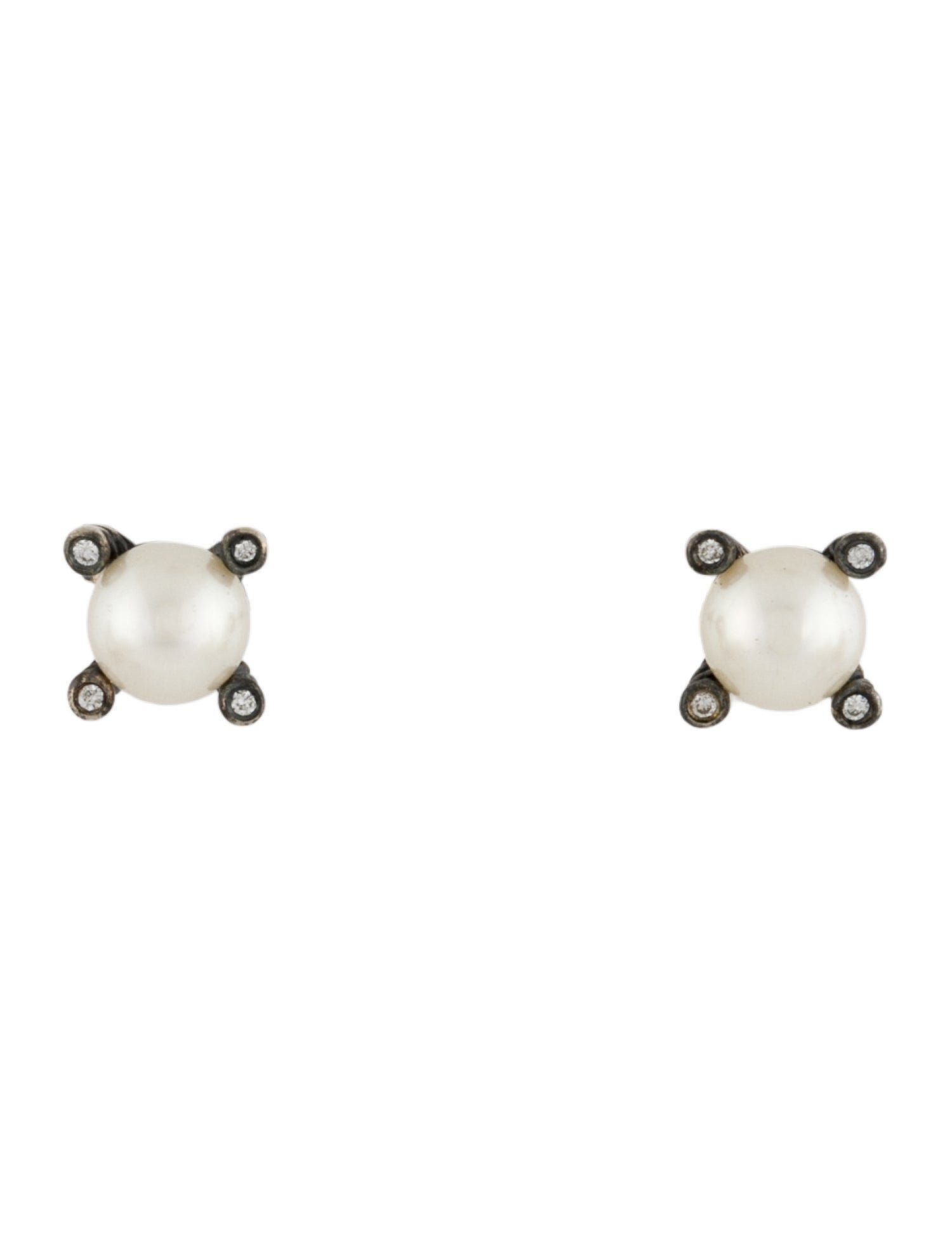 David Yurman Pearl & Diamond Cable Collectibles Stud Earrings