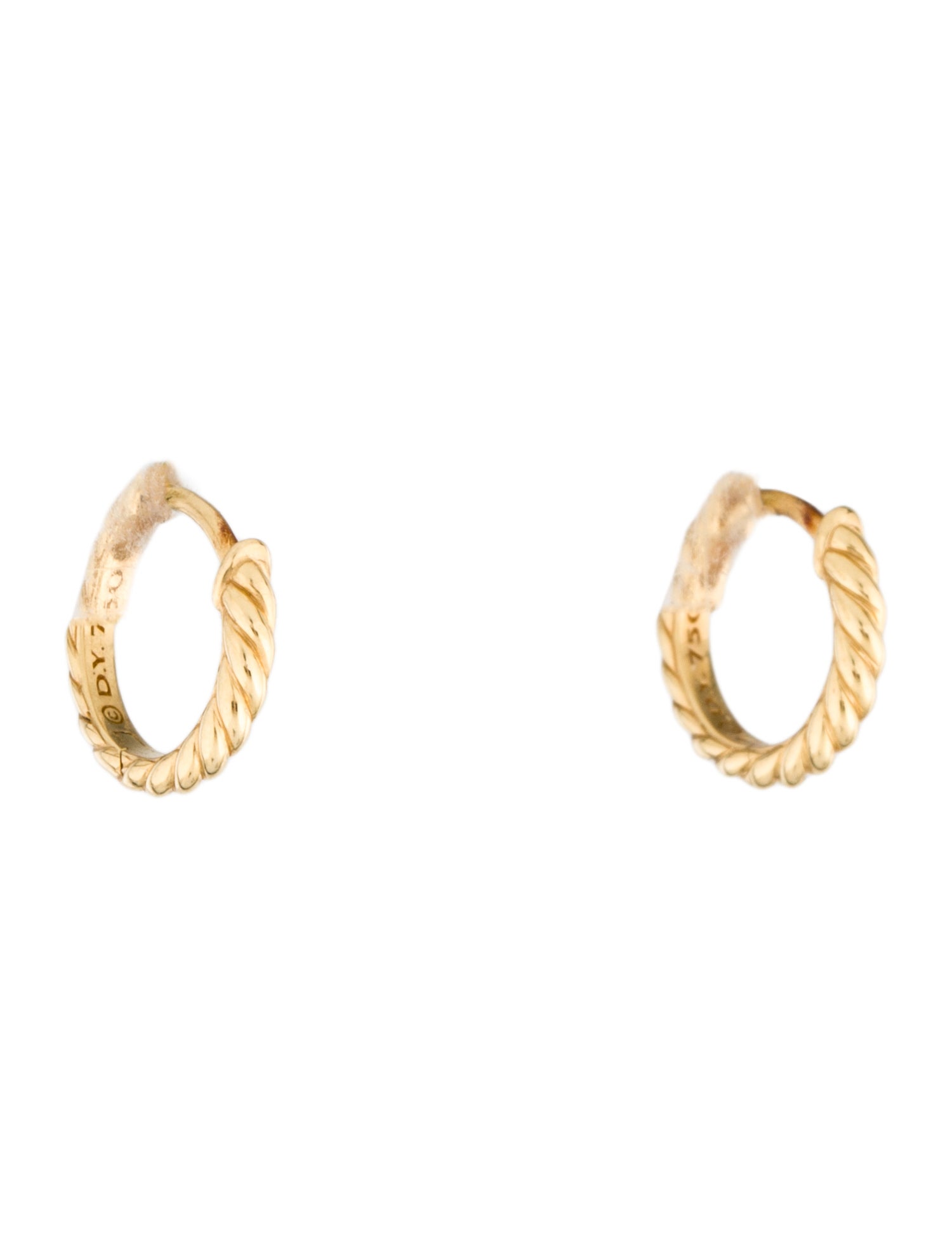 David Yurman 18K Sculpted Cable Micro Huggie Hoop Earrings