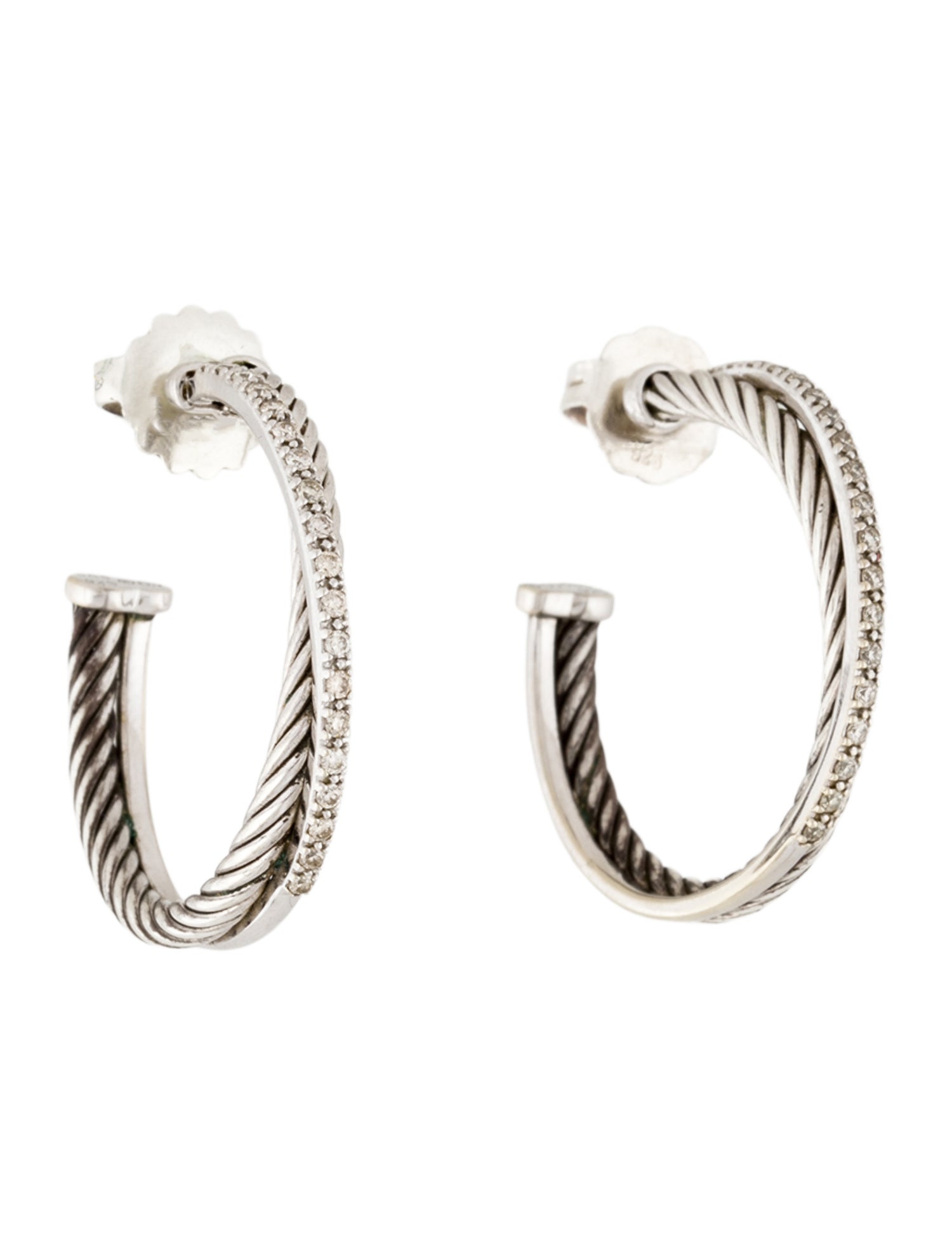 David Yurman Diamond Crossover Medium Hoop Earrings