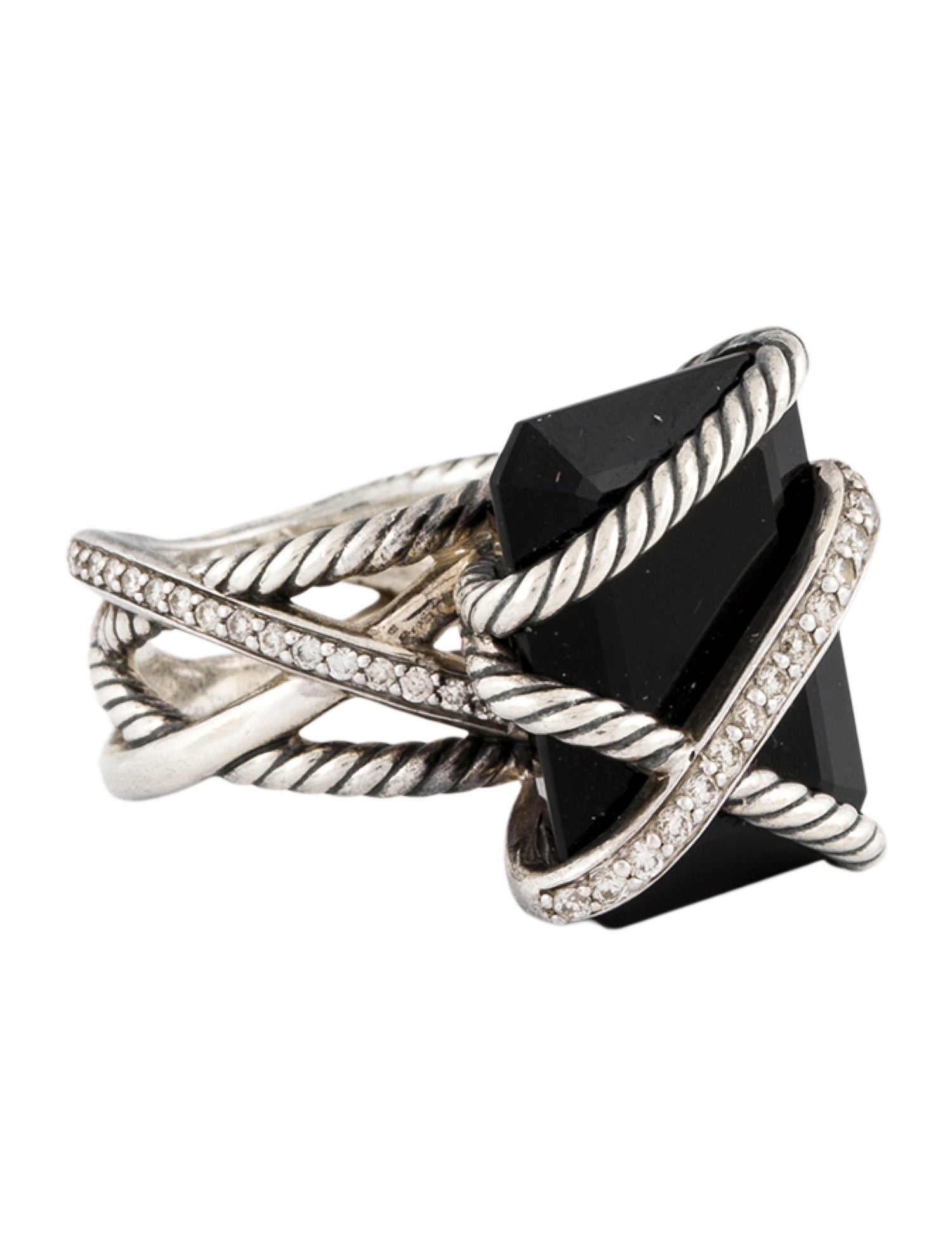 David Yurman Onyx & Diamond Cable Wrap Cocktail Ring