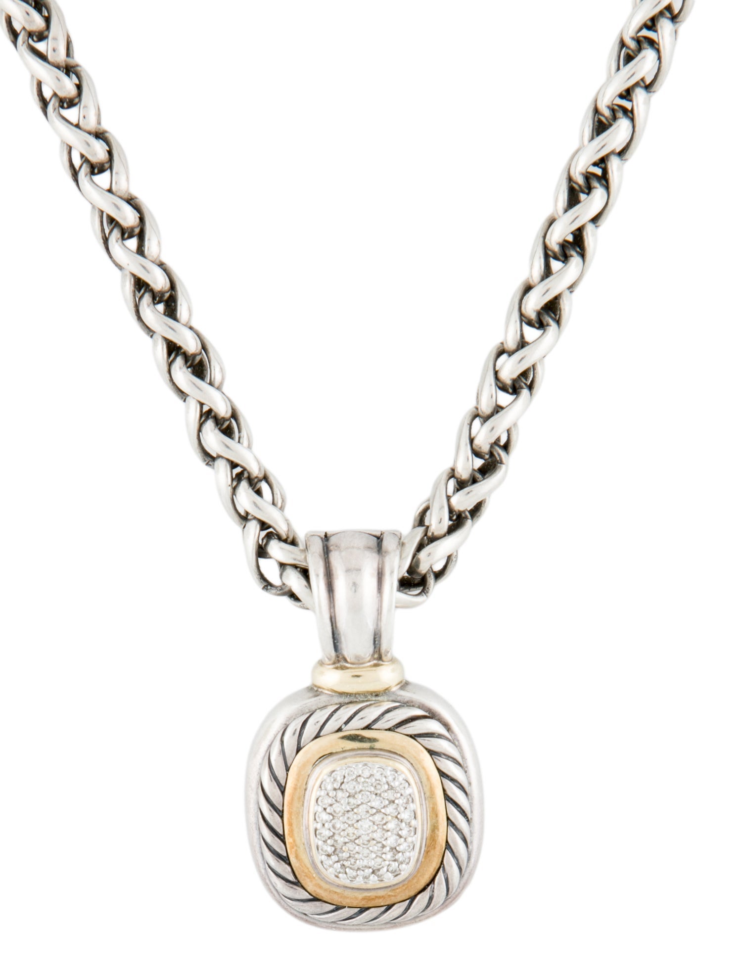 David Yurman Diamond Albion Wheat Chain Enhancer Pendant Necklace