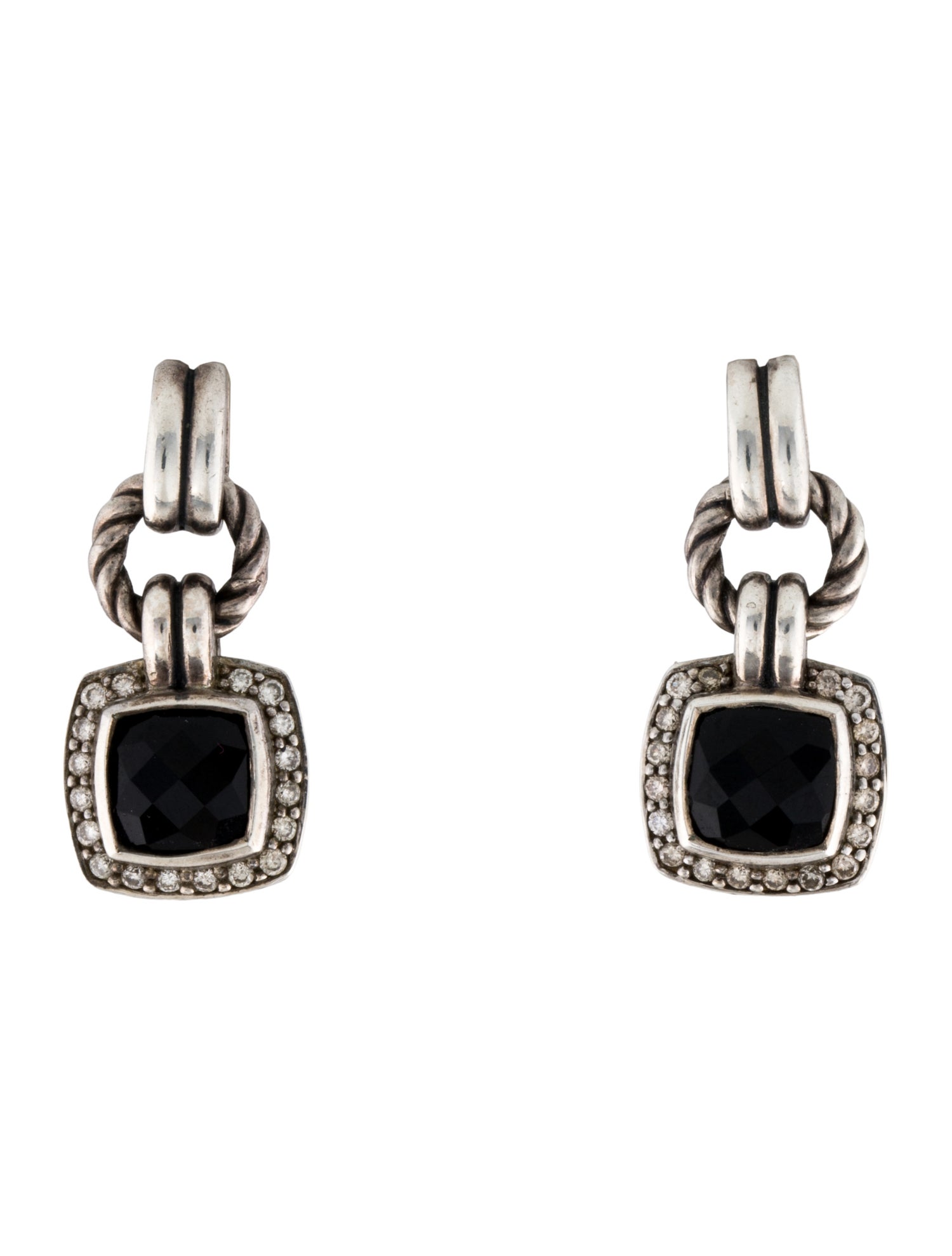 David Yurman Onyx & Diamond Albion Drop Earrings
